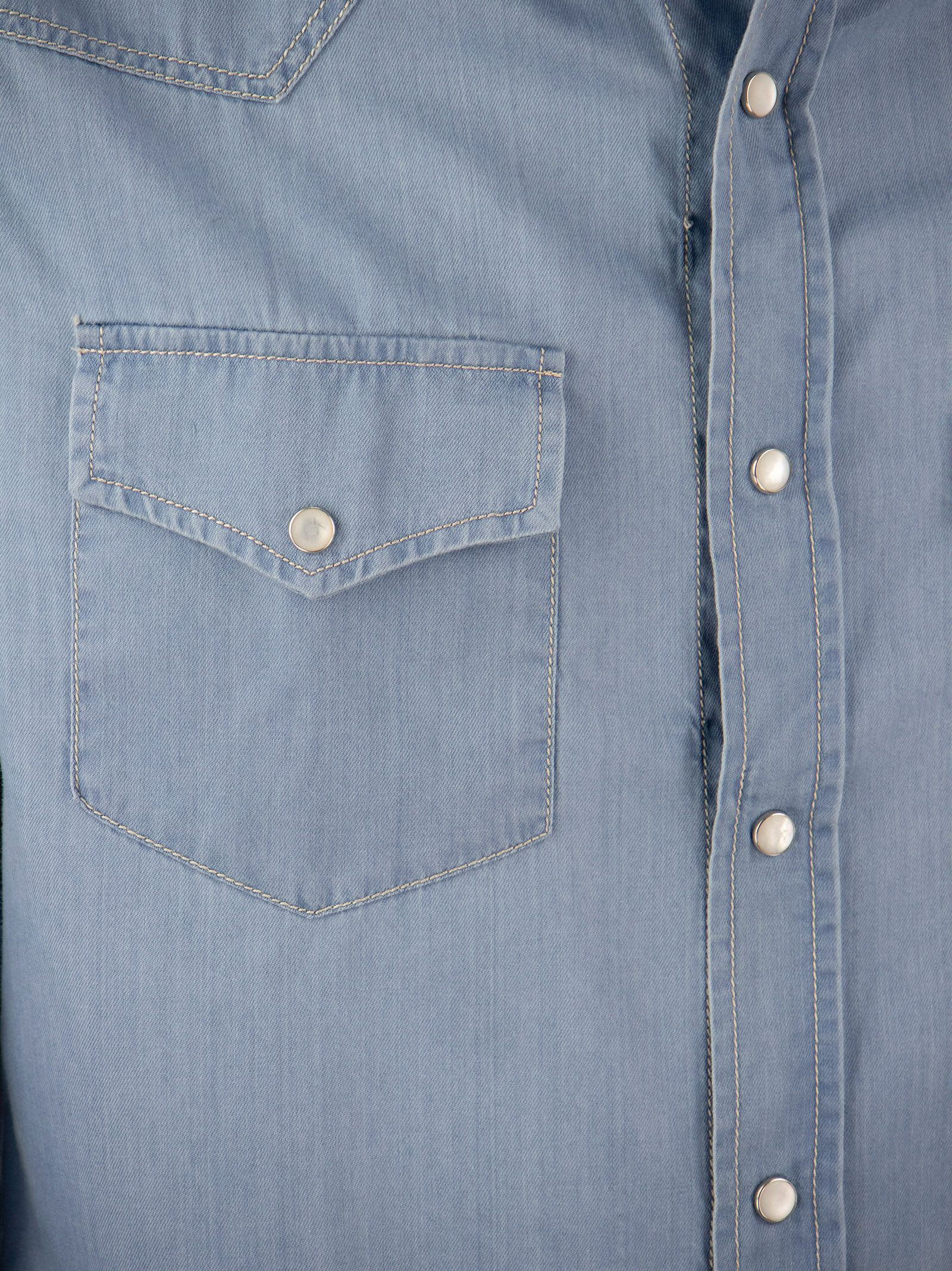 Brunello Cucinelli Men Lightweight Denim Leisure Fit Shirt With Press Studs, Epaulettes And Pockets - 4