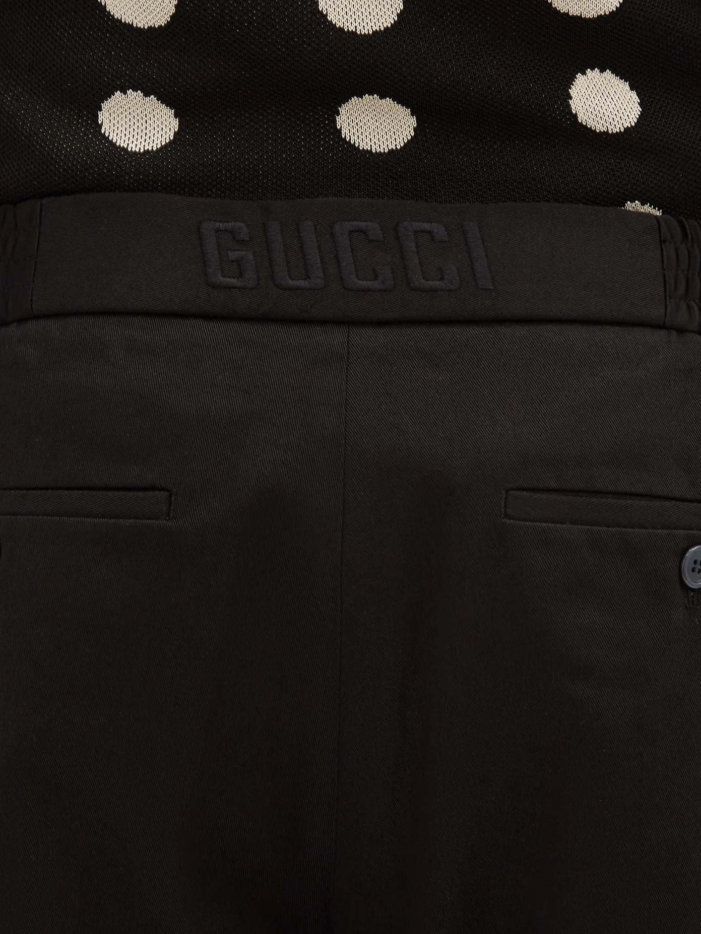 Logo-jacquard waistband cotton-twill trousers - 4