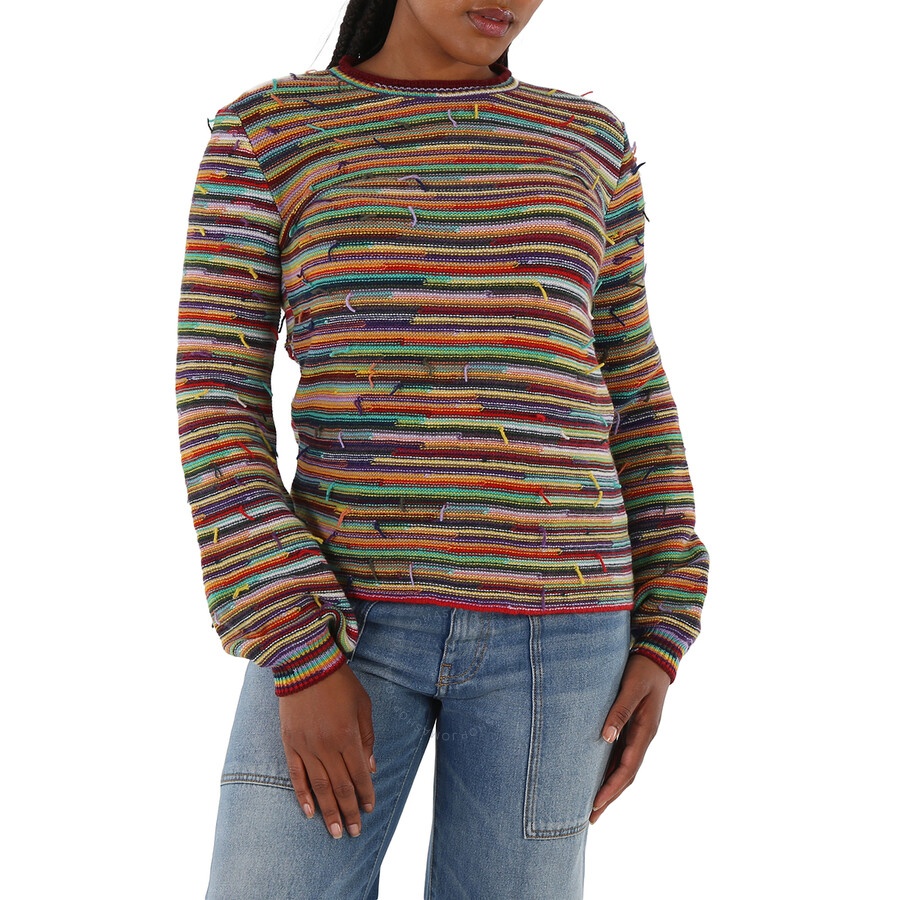 Chloe Ladies Multicolor Rainbow-Striped Frayed Sweater - 3