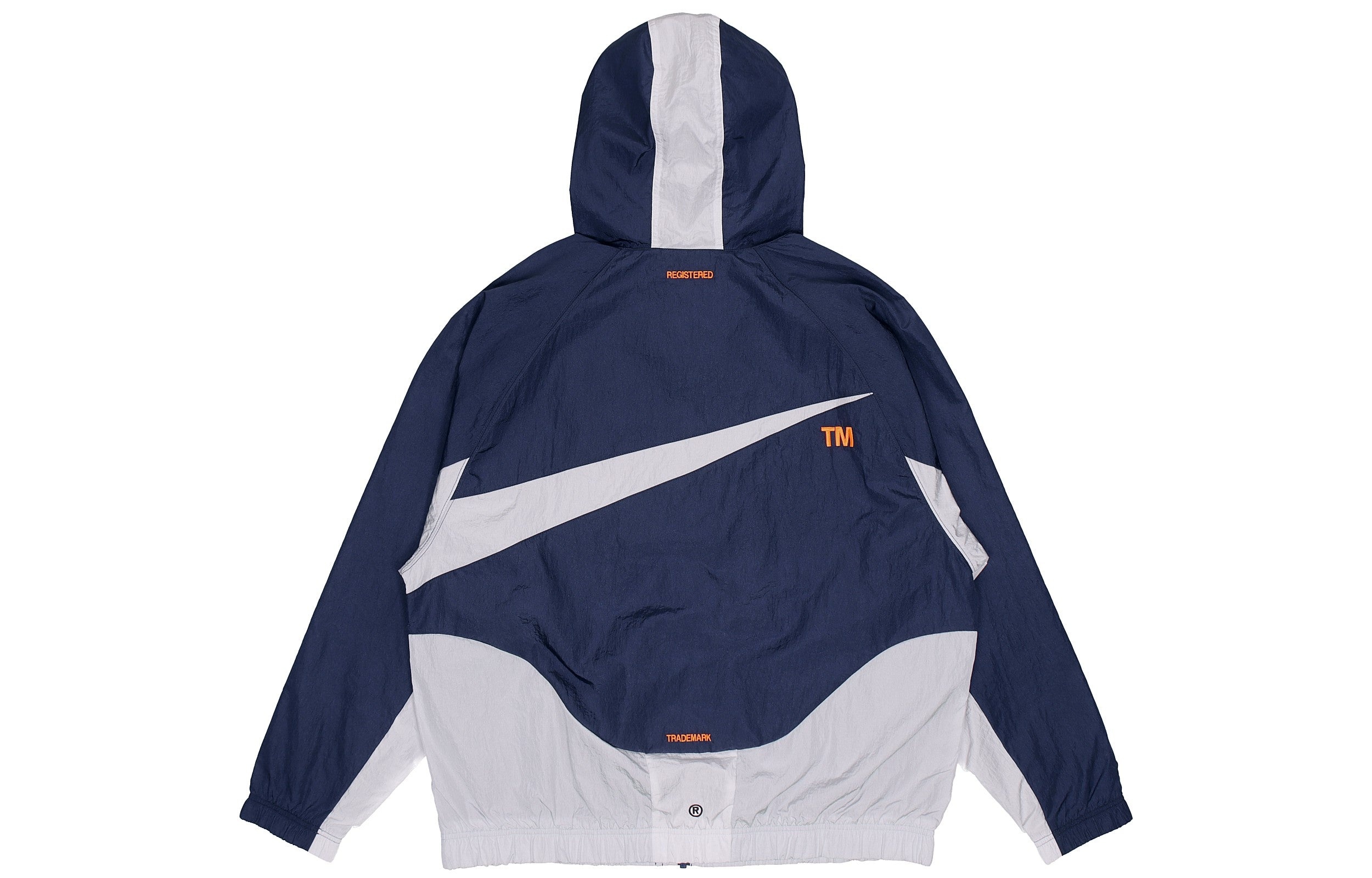 Men's Nike Sportswear Swoosh Contrasting Colors Large Logo Hooded Woven Jacket Autumn Navy Blue DD59 - 2