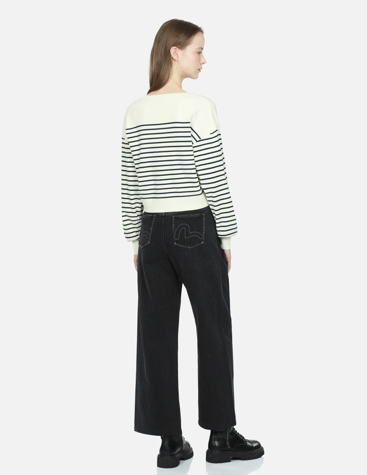 DENIM AND TERRY RECONSTRUCTED WIDE-LEG JEANS - 4