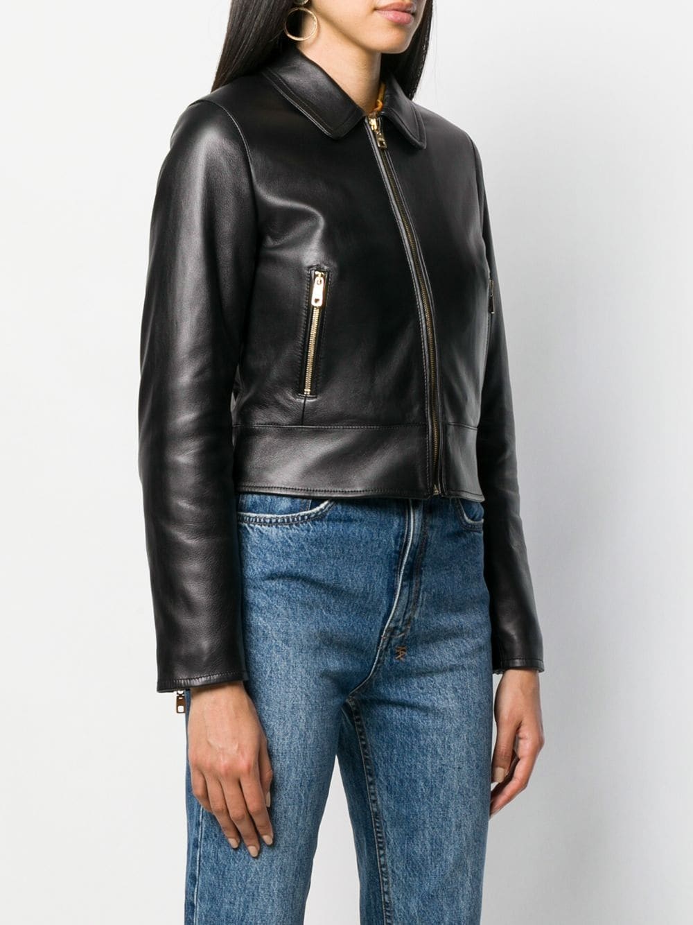 cropped lambskin leather jacket - 3