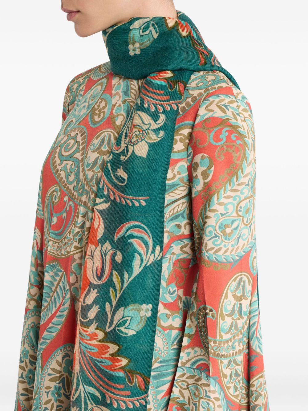 fringed floral-border scarf - 3