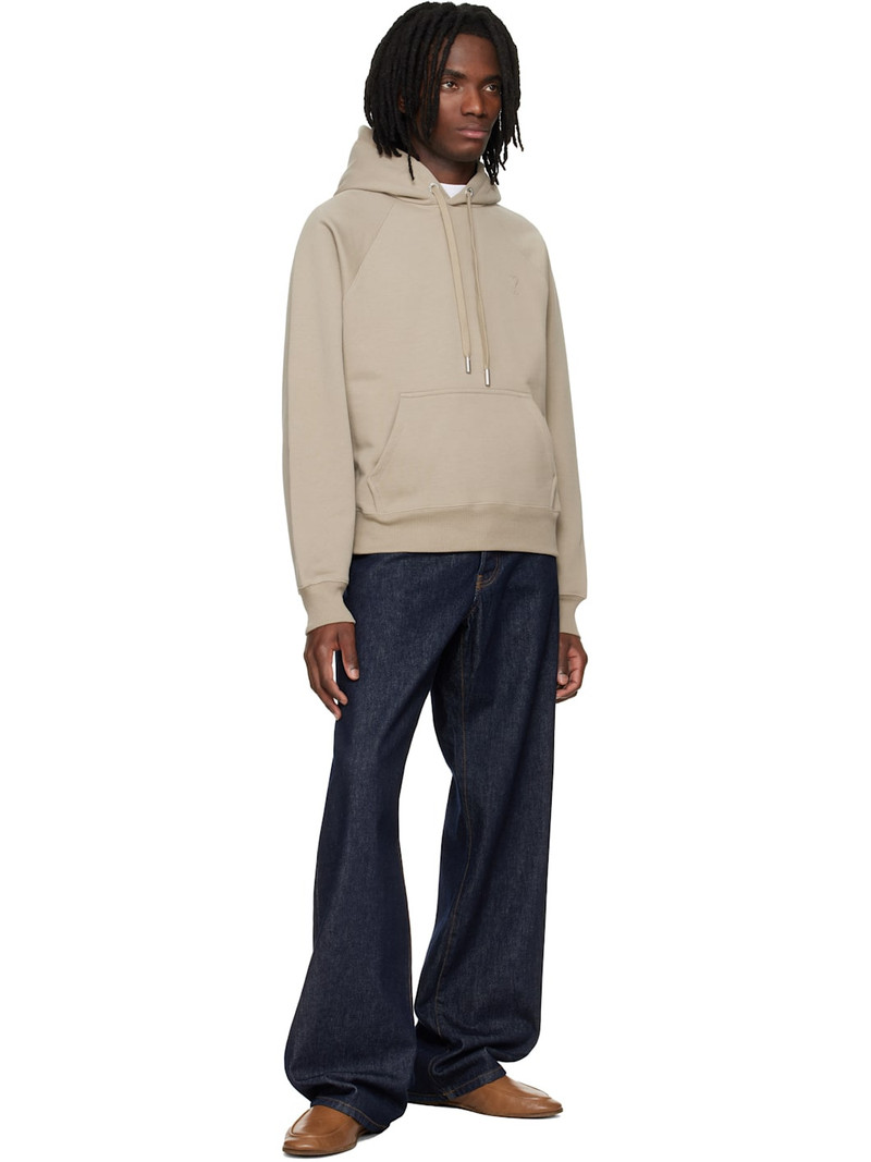 AMI Paris Beige Cotton Embossed Ami de Coeur Hoodie outlook