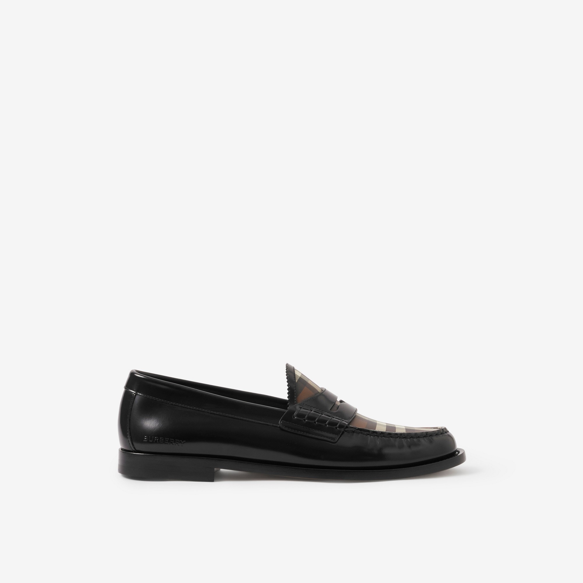Check Panel Leather Penny Loafers - 1