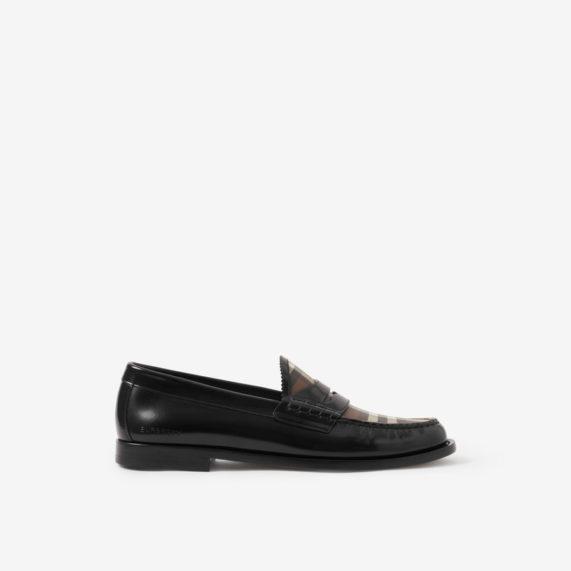 체크 패널 가죽 페니 Loafers 1