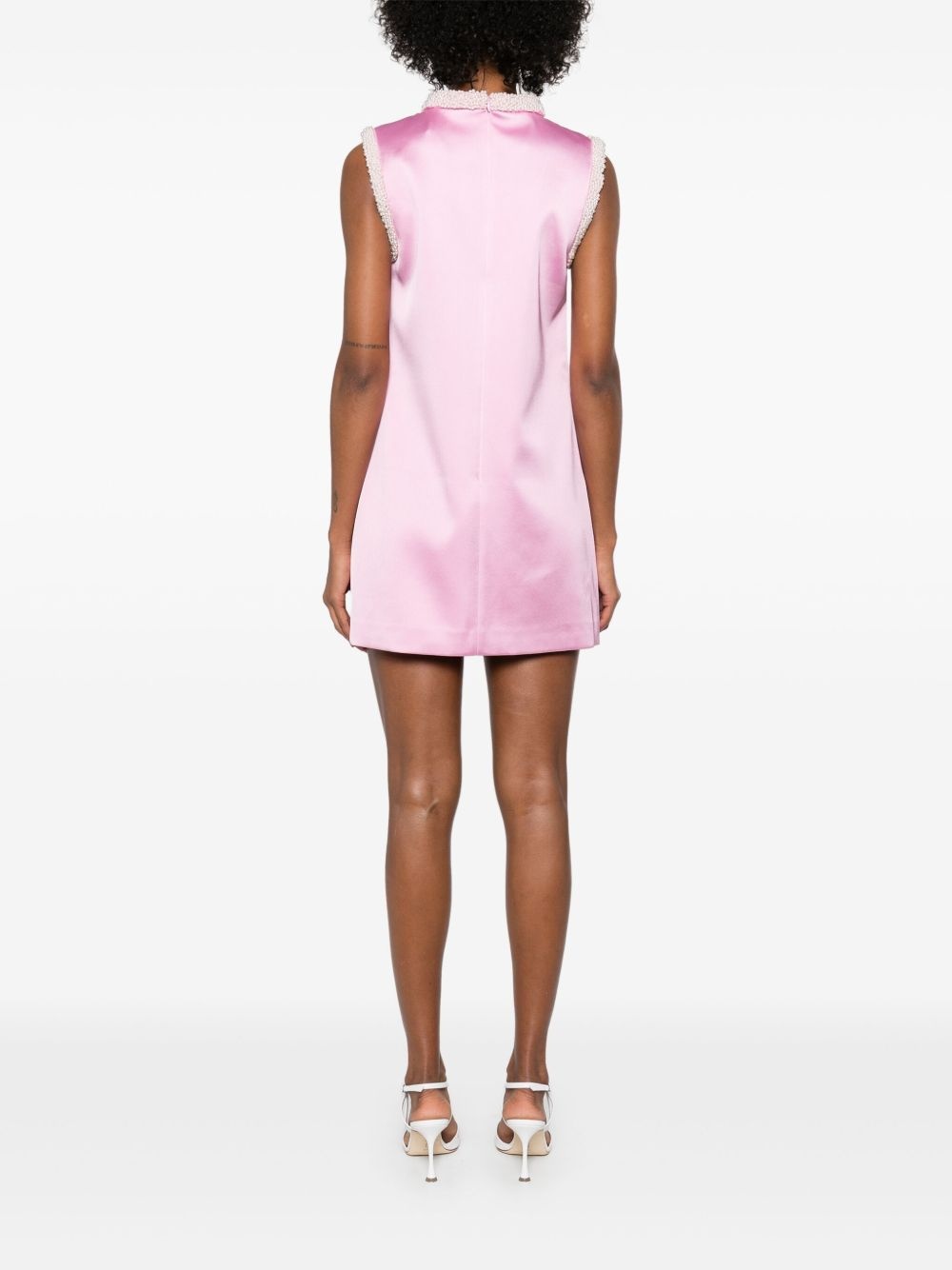 pearl-trim satin mini dress - 4
