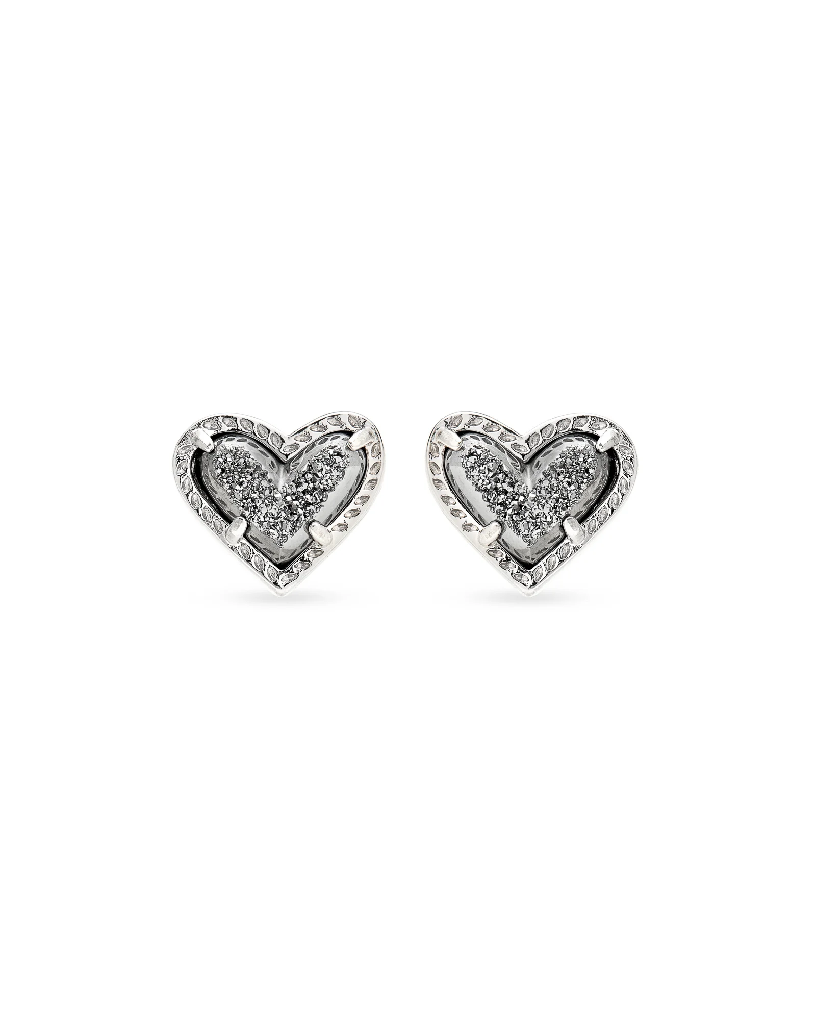 Ari Heart Silver Stud Earrings in Platinum Drusy - 1