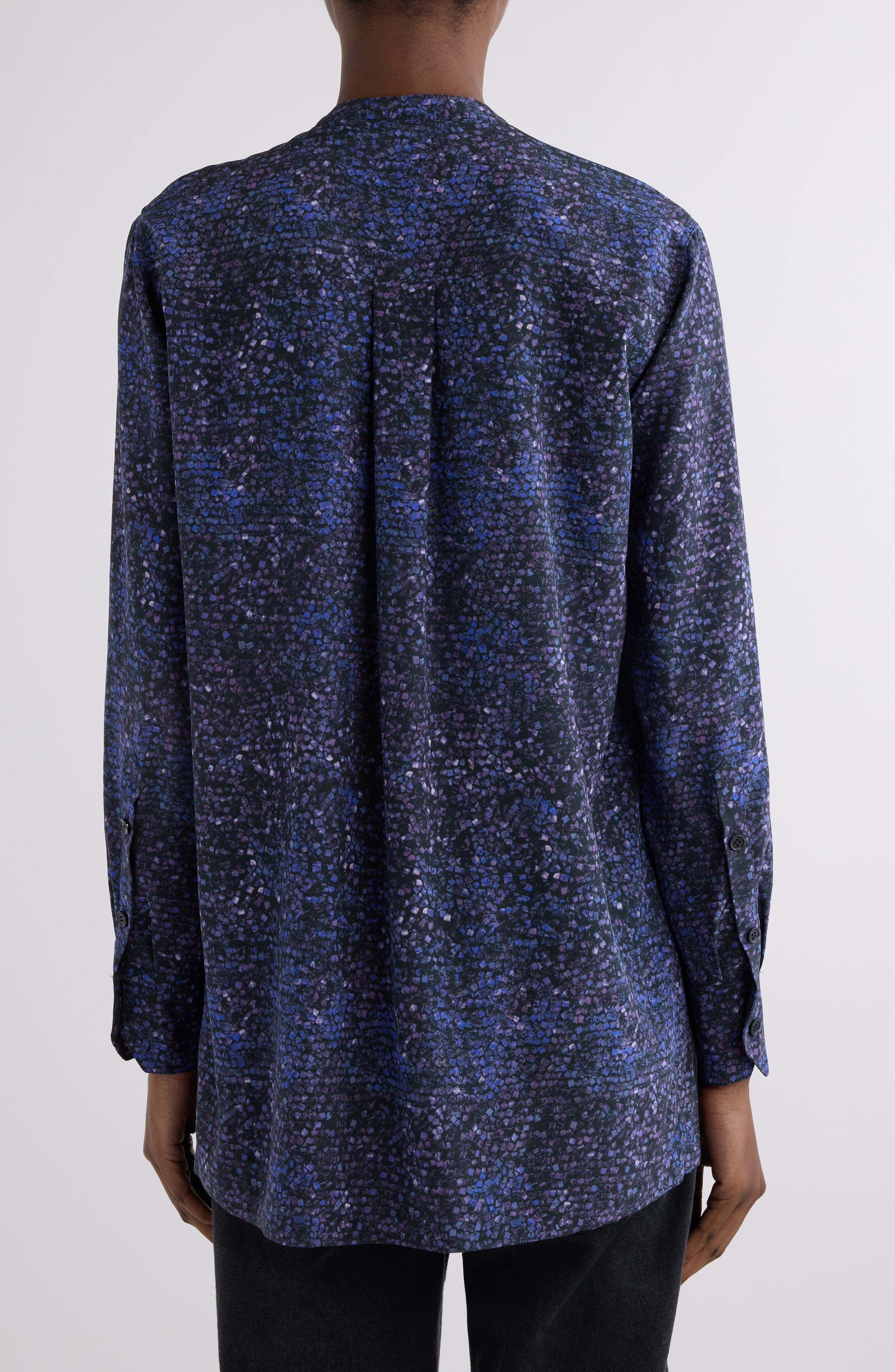 Isabel Marant Sima Mosaic Print Stretch Crepe Shirt in Midnight at Nordstrom - 3