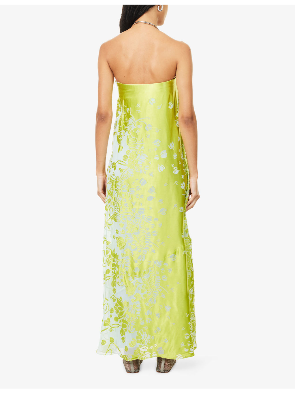 Burnout Jacquard Strapless Woven Midi Dress - 4