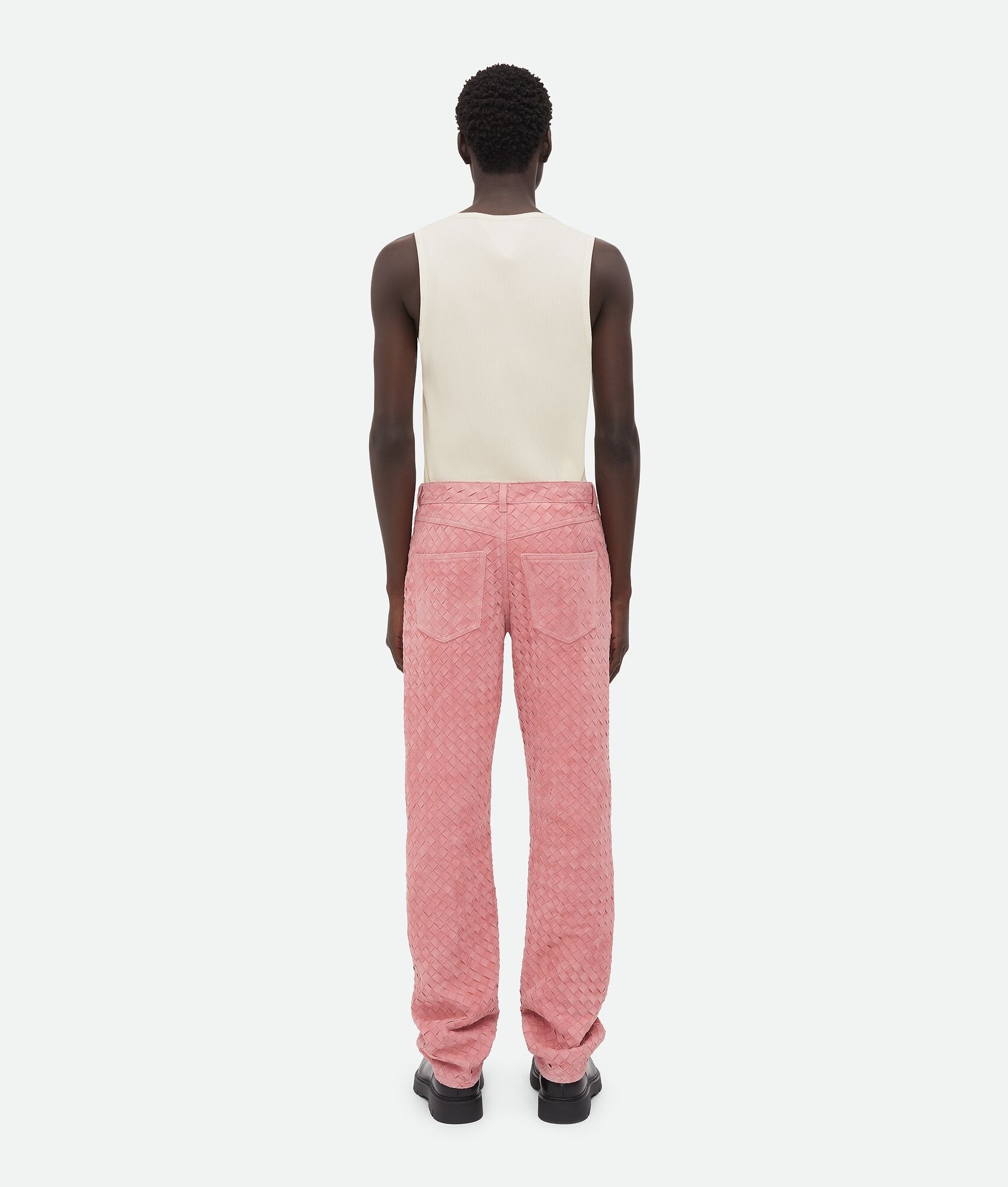 Suede Intrecciato Leather Trousers - 3
