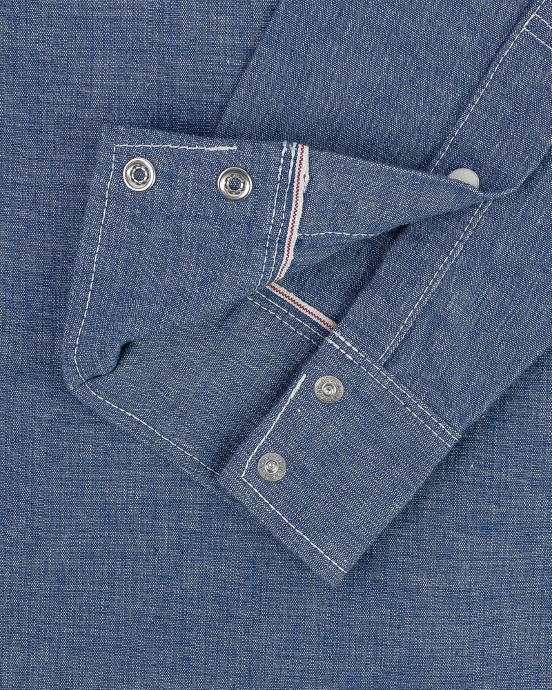 IHSH-13-BLU 10OZ SELVEDGE CHAMBRAY SINGLE YOKE WESTERN SHIRT - BLUE 18