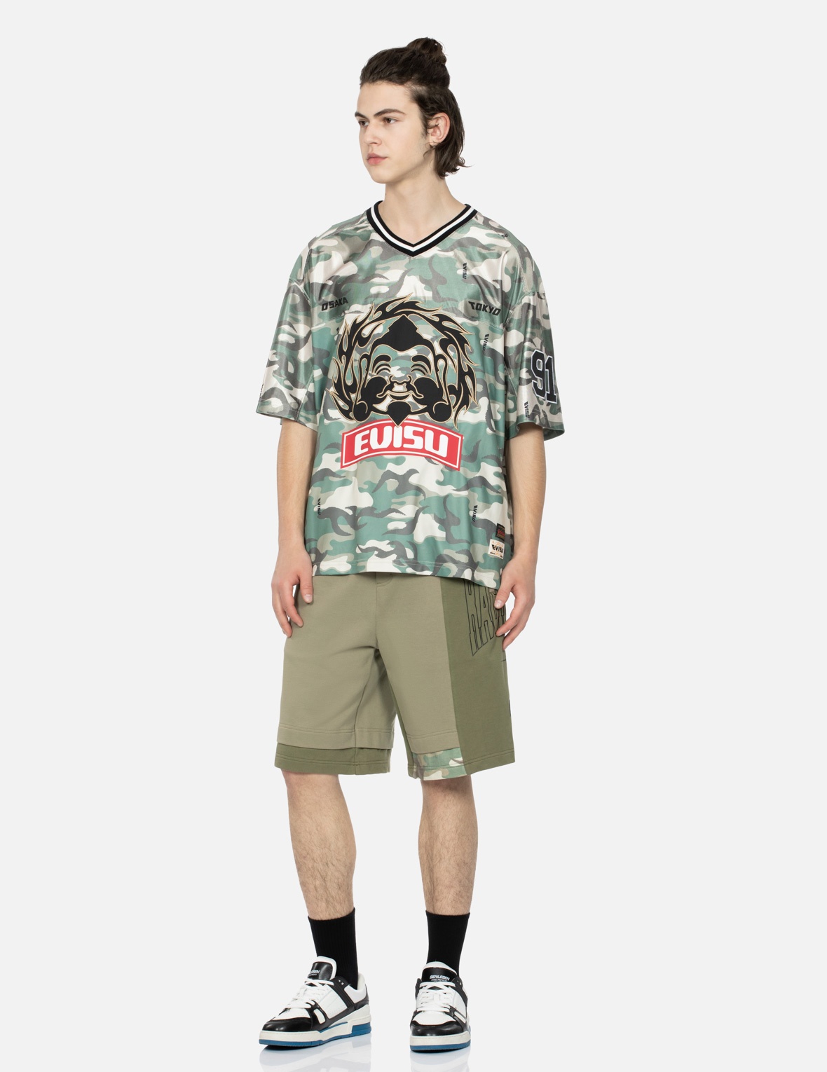 LOGO PRINT AND SEAGULL EMBROIDERY PATCHWORK SWEAT SHORTS - 3