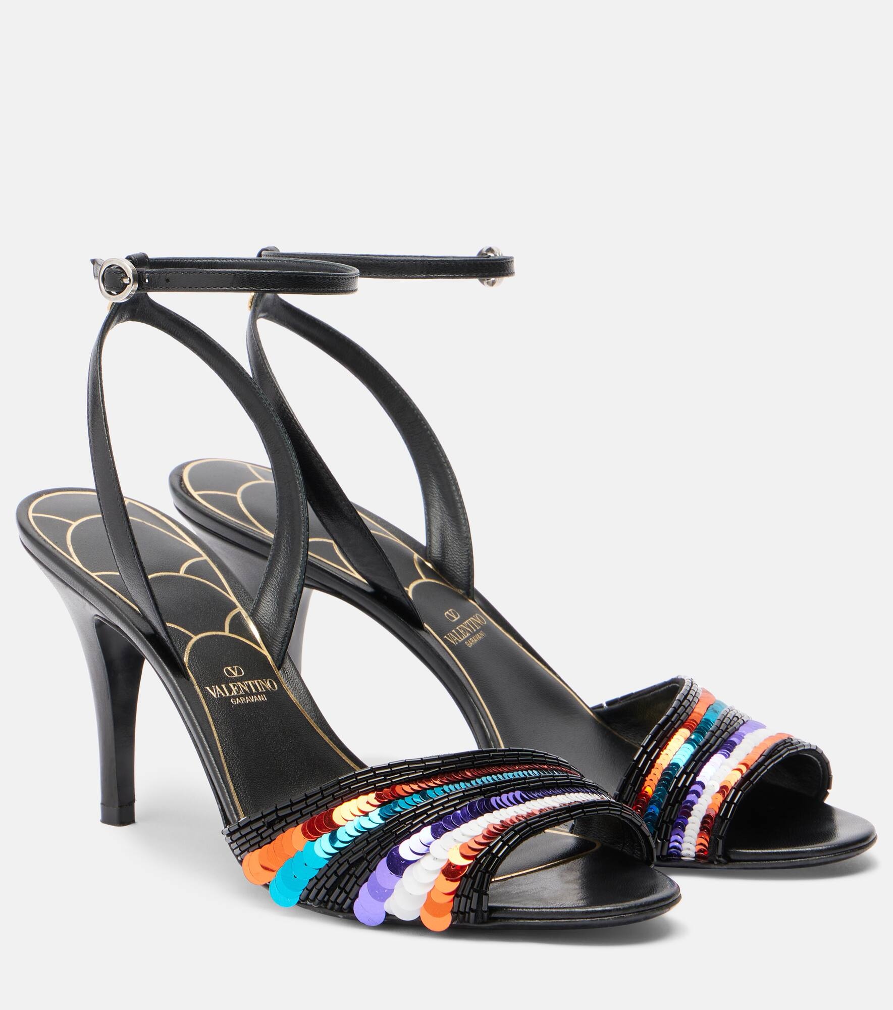 Sequined leather sandals - 1