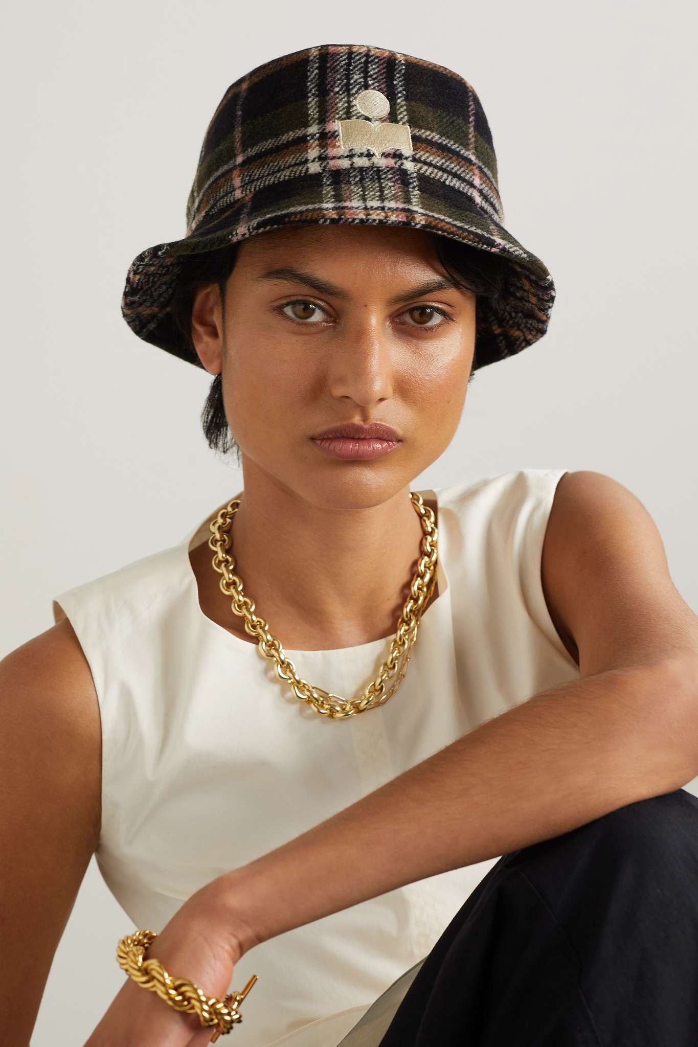 Isabel Marant Haley embroidered checked wool-blend flannel