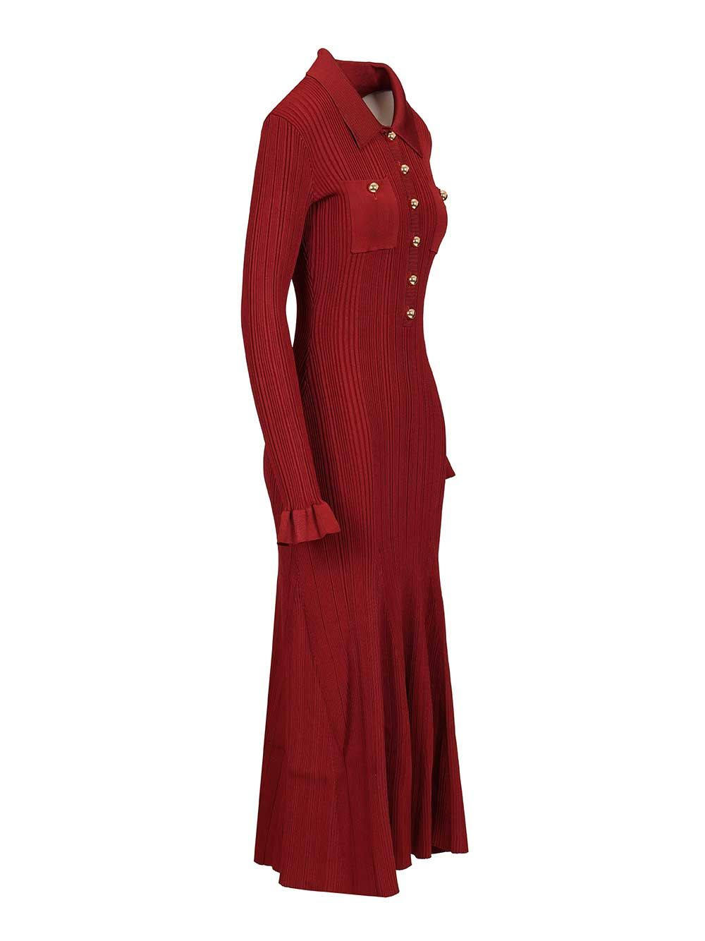 Burgundy Ribbed Knit Midi Dress Dresses Bordeaux - 3