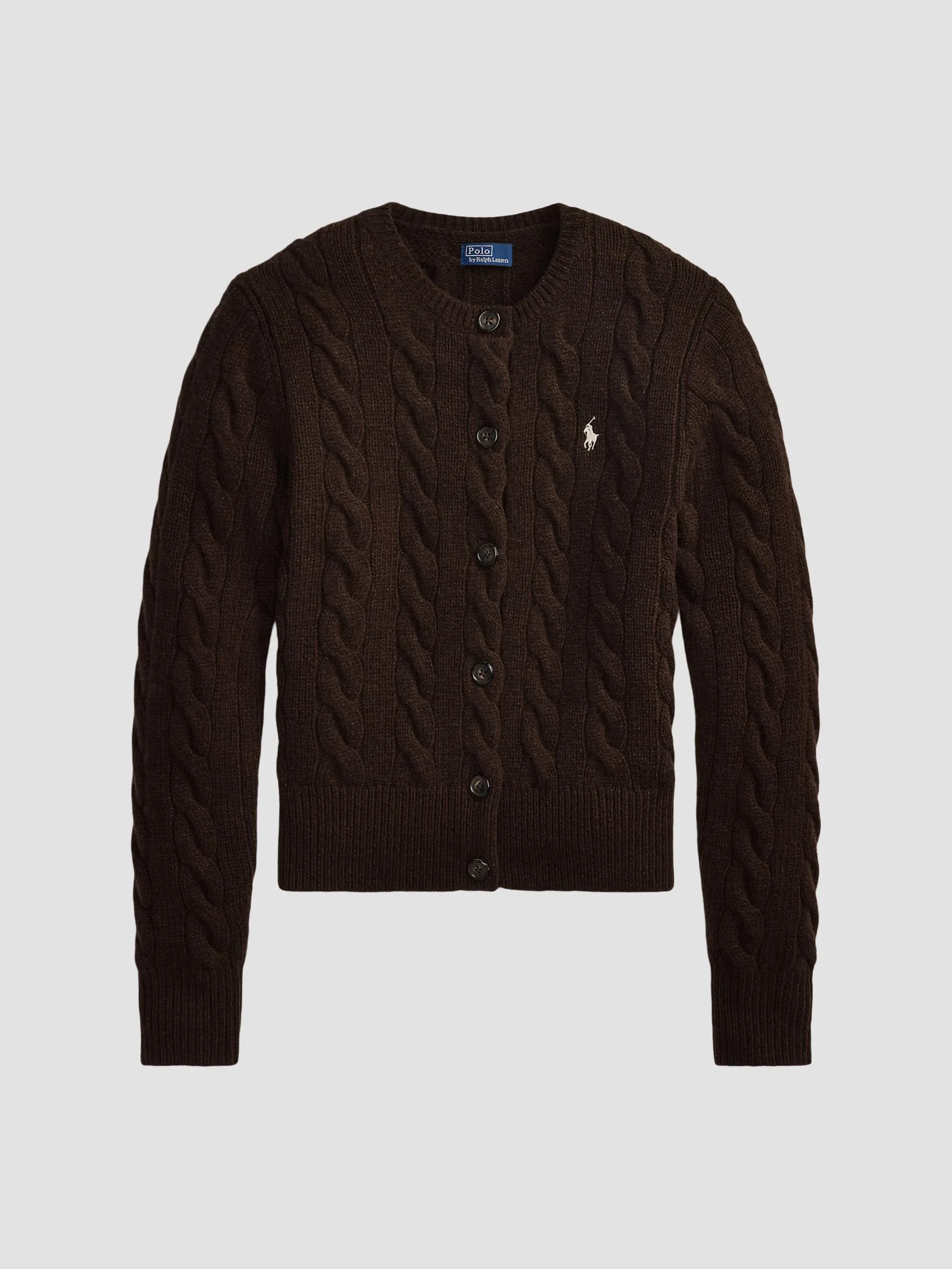 Women's Wool-Cashmere Cable-Knit Crewneck Cardigan - Brown - 1