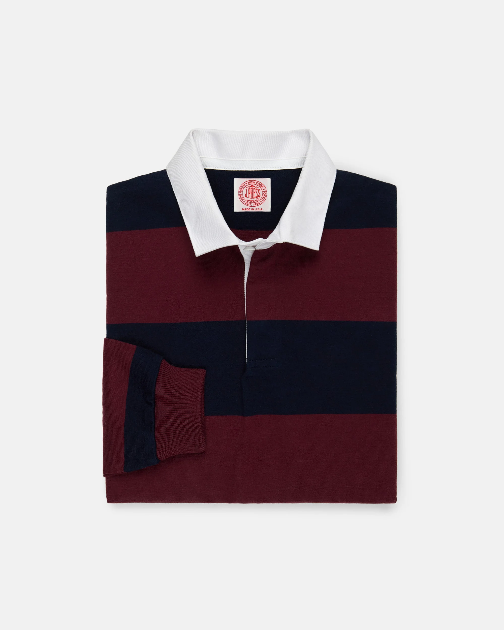 MADE-IN-USA NAVY & BURGUNDY GUARD STRIPE COTTON RUGBY - 1