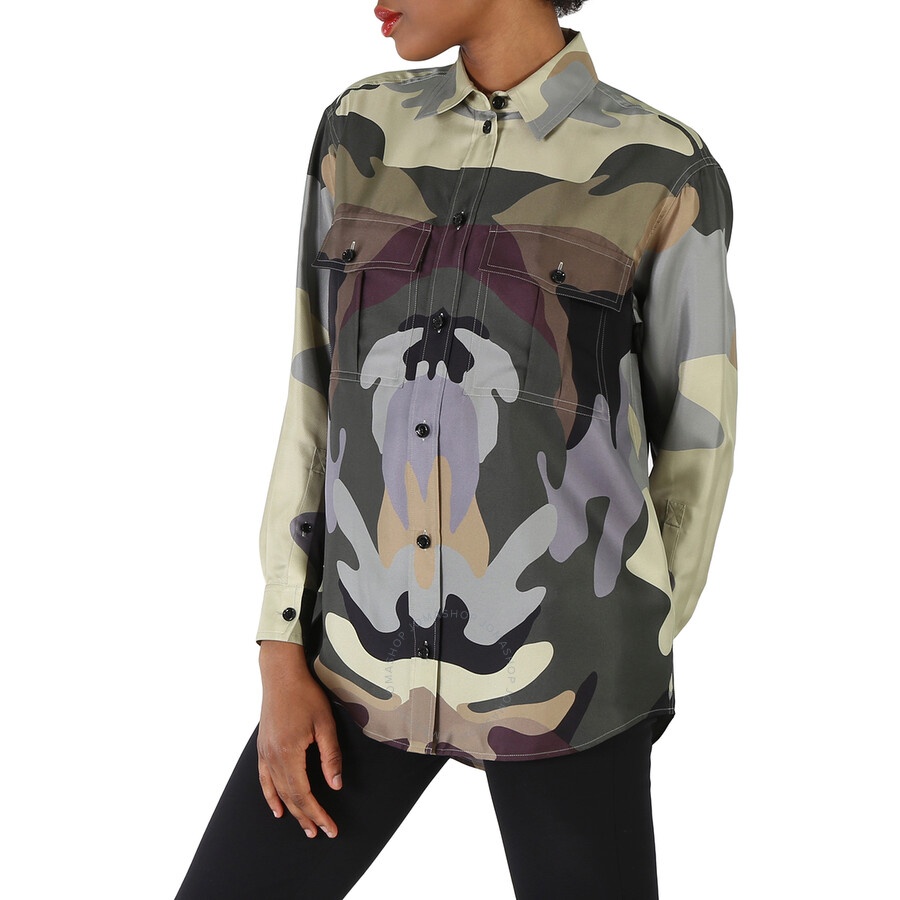 Burberry Ladies Ferne Camouflage Print Oversized Silk Shirt - 6