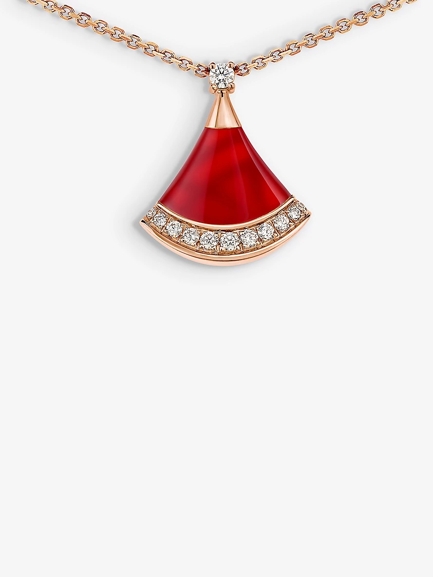 Divas' Dream 18ct rose-gold, 0.13ct brilliant-cut diamond and carnelian pendant necklace - 2