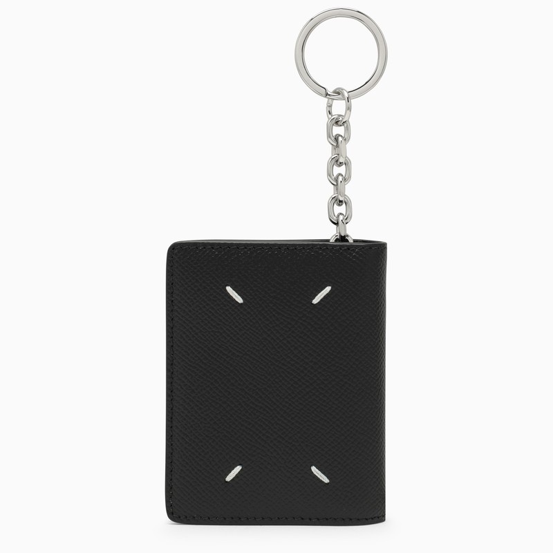 Black leather card case with key ring - 1