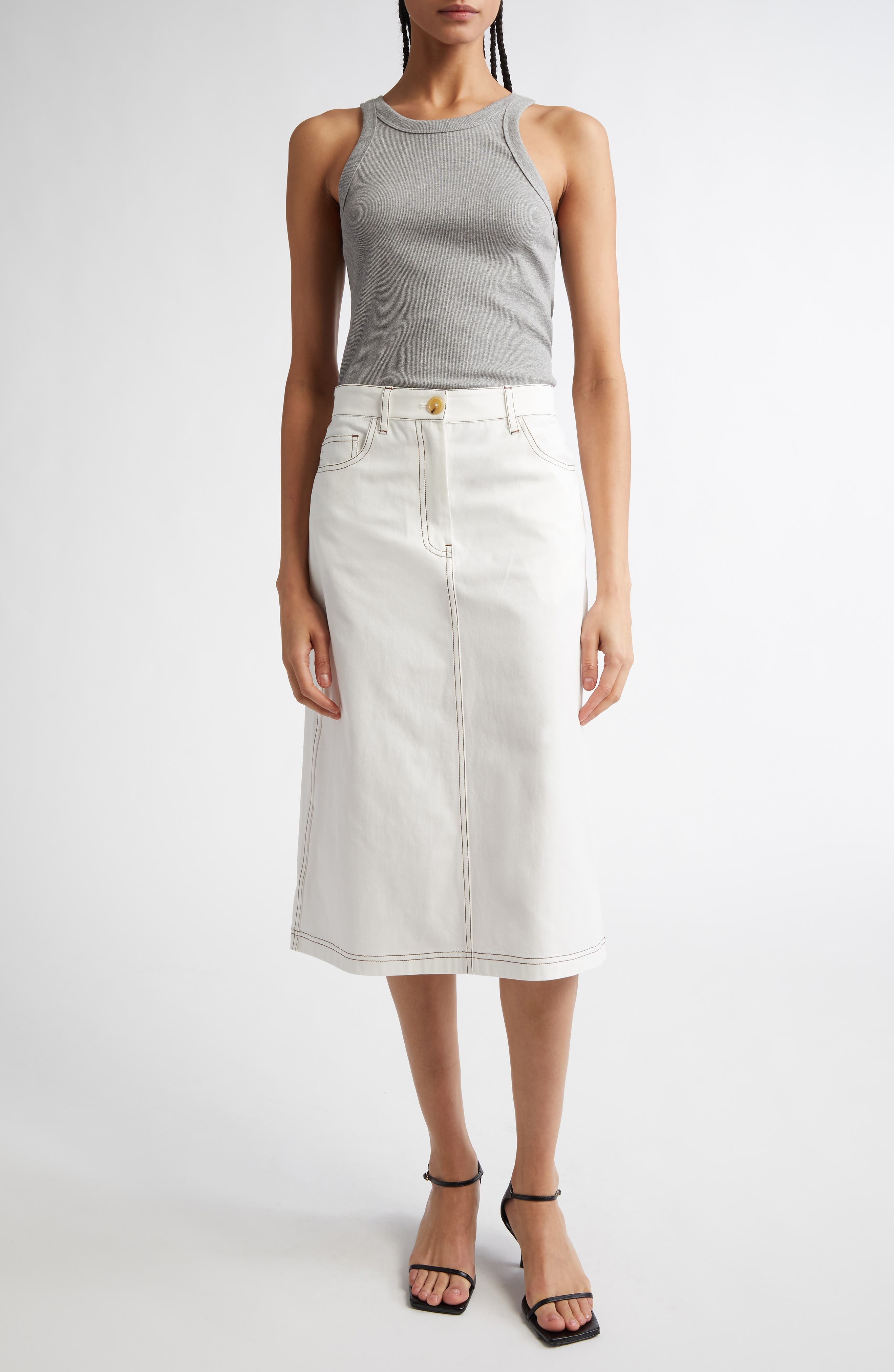 TOTEME Curved Rib Tank Top in Grey Melange 074 at Nordstrom - 7