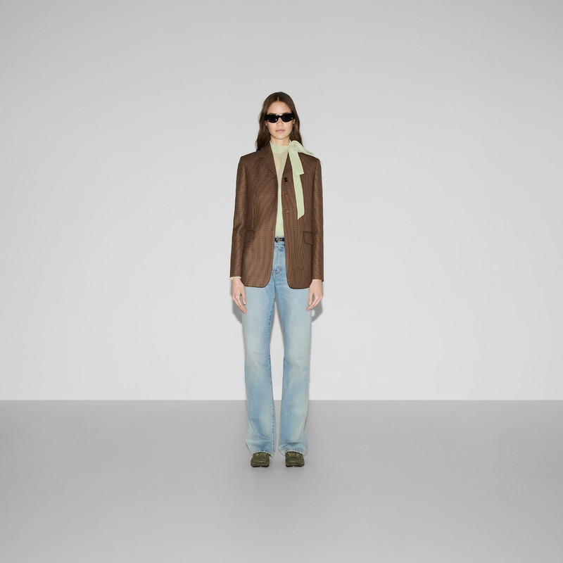 GUCCI Embroidered houndstooth wool jacket outlook