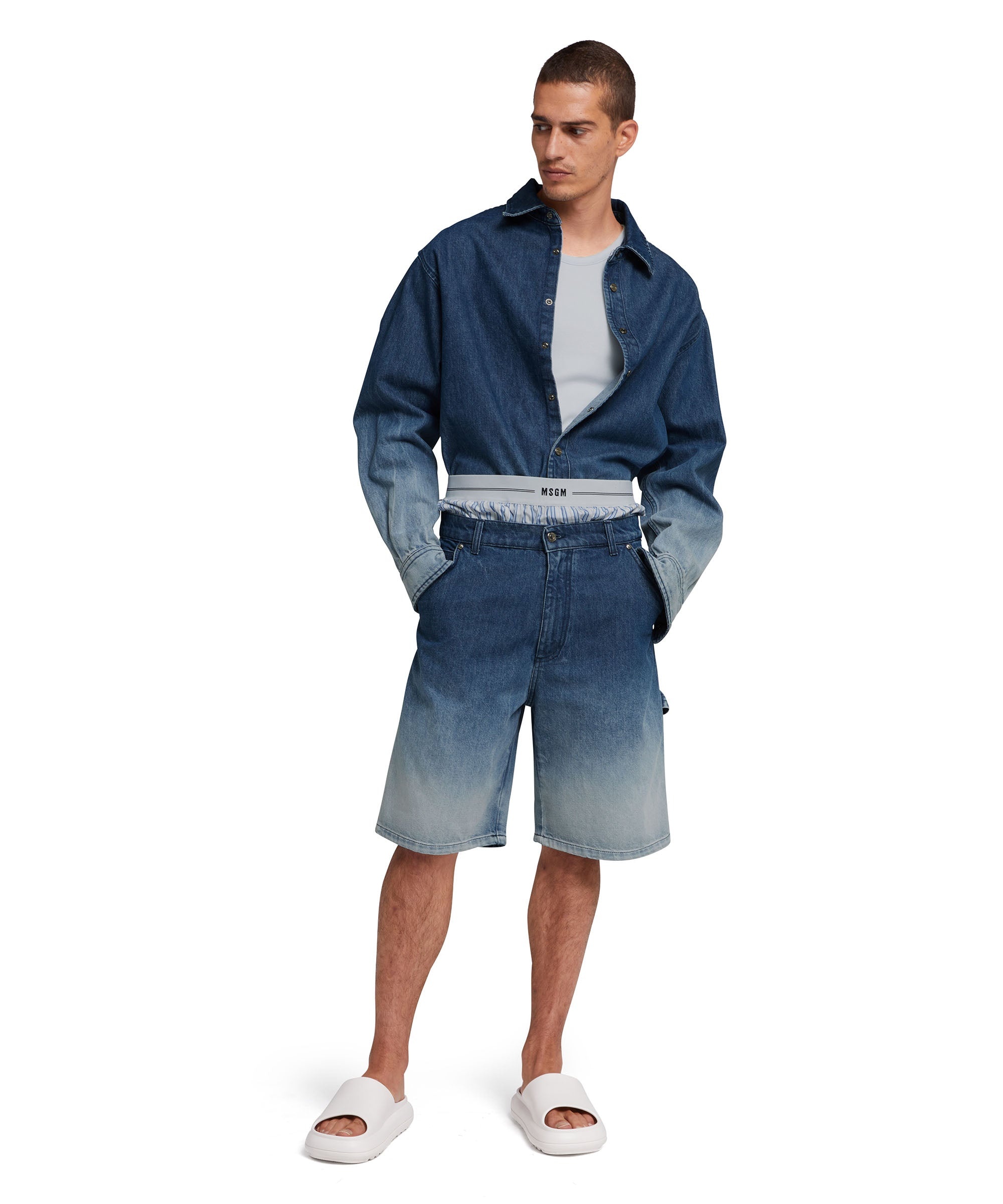 Blue denim shirt with faded treatment - 5