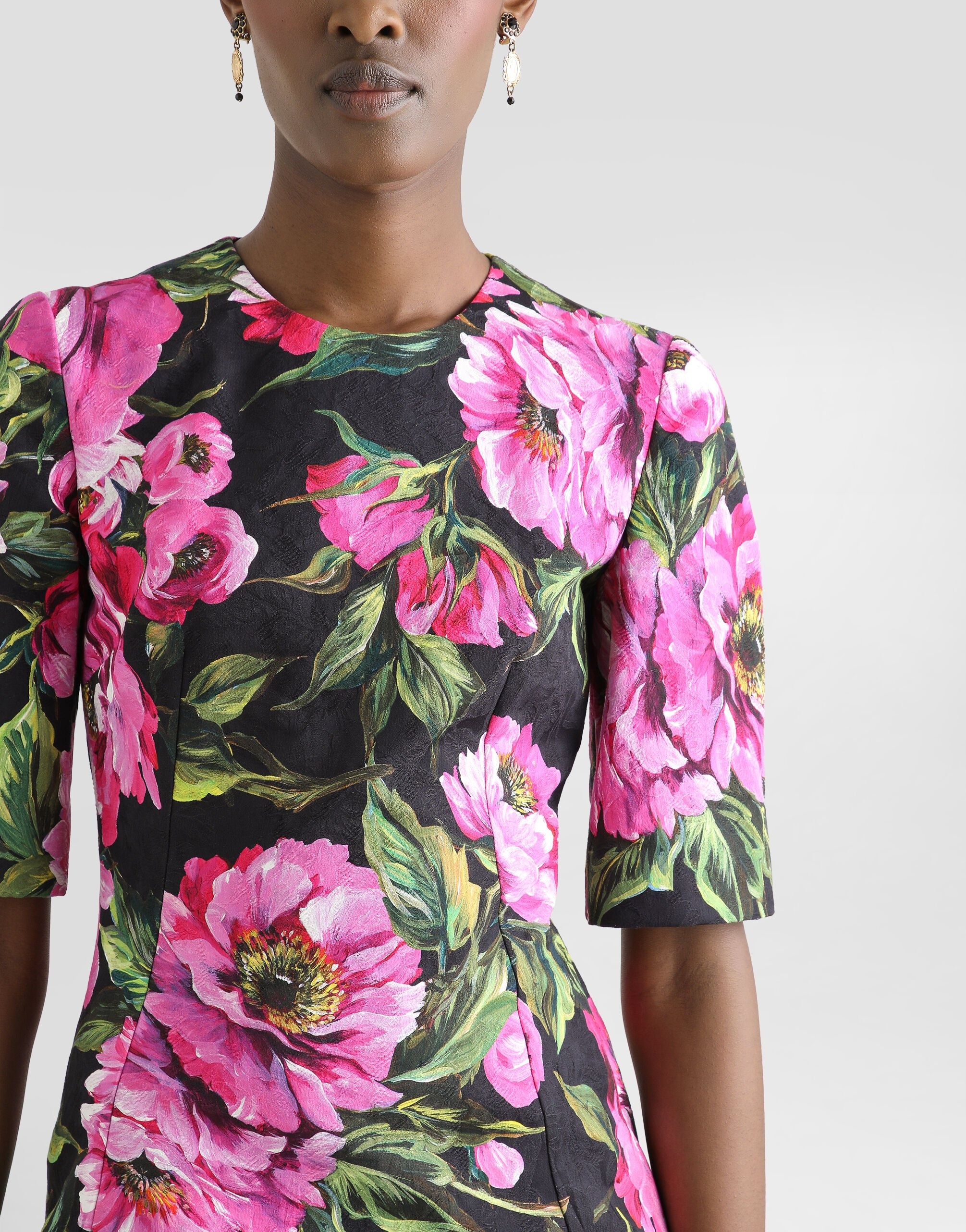 Fit-and-flare midi dress in peony-print cotton - 5