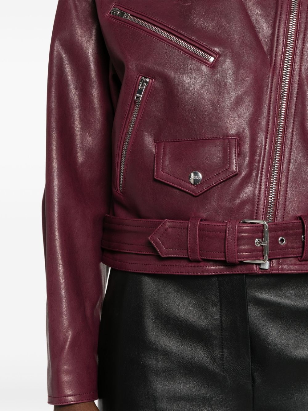 leather cropped biker jacket - 5