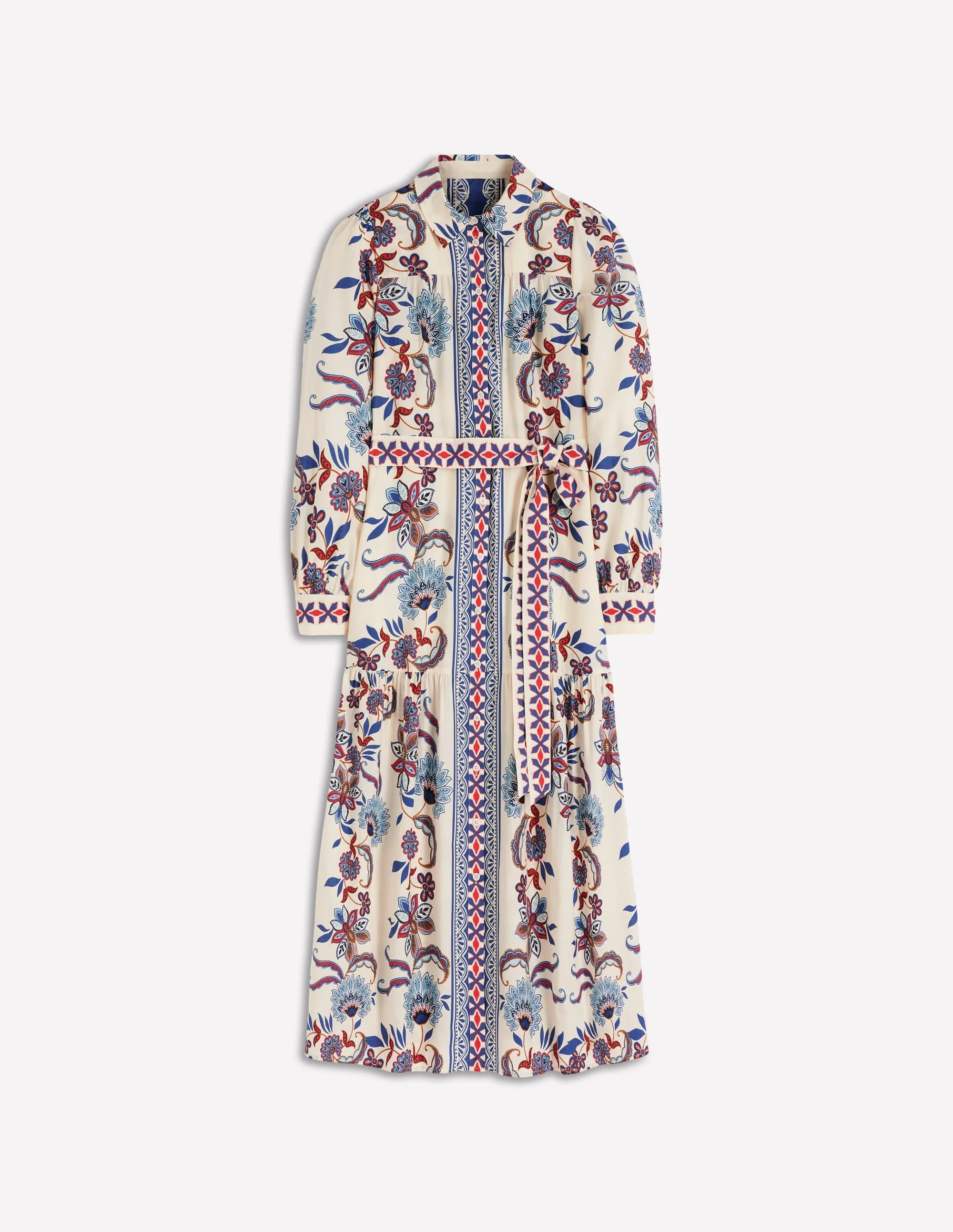 Ellie Cotton Maxi Shirt Dress-Elegant Blossom Placement - 1