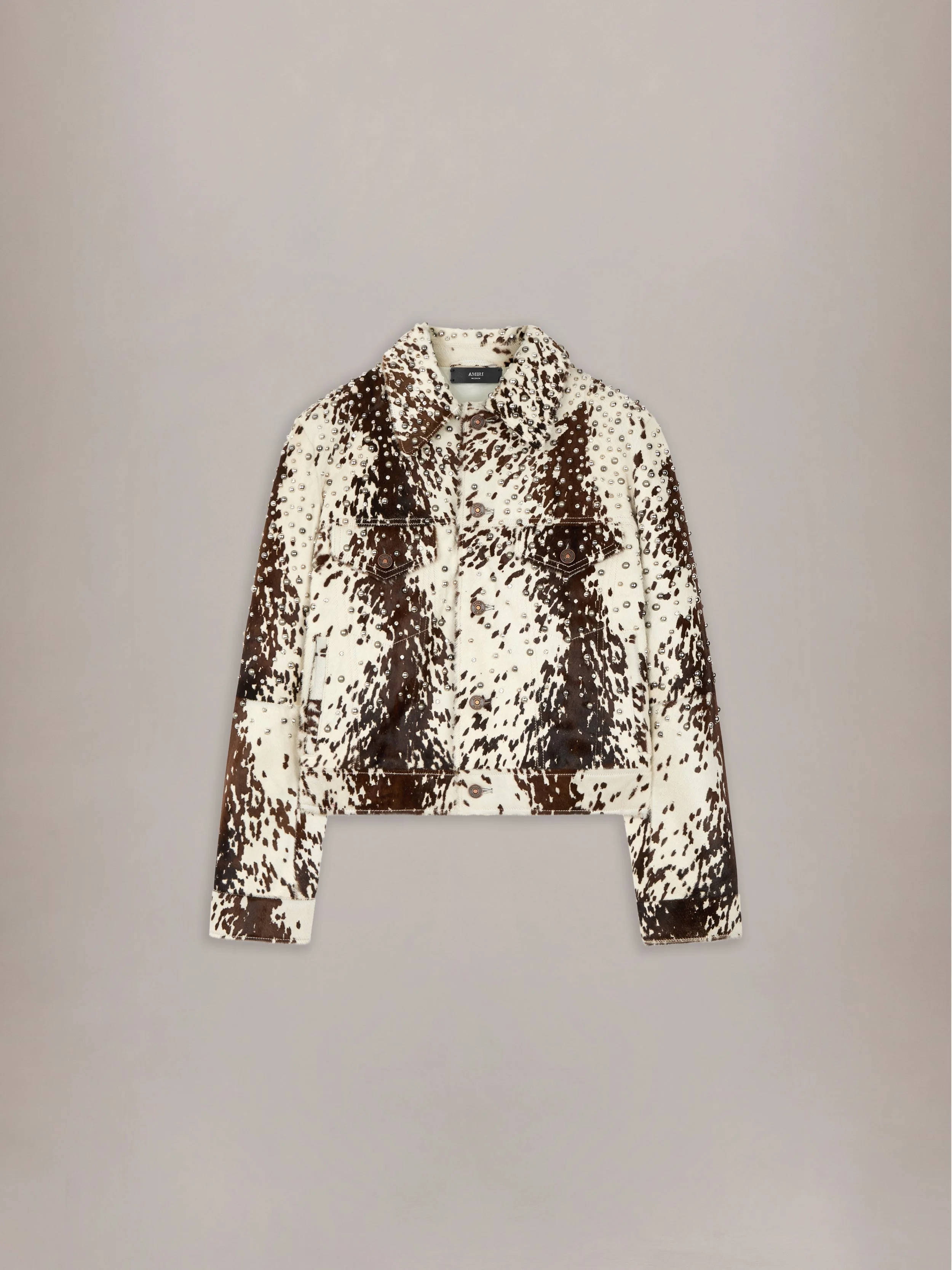 COWHIDE EMBELLISHED TRUCKER JACKET - 1