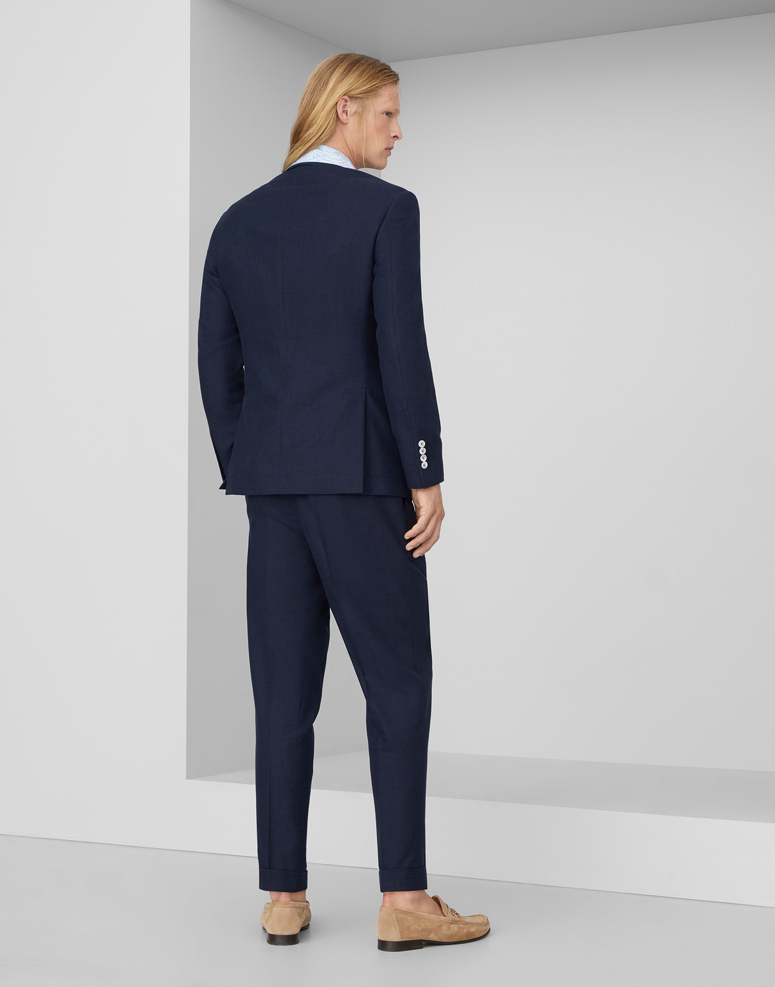 Cotton and virgin wool diagonal suit with pleated leisure fit trousers - 2