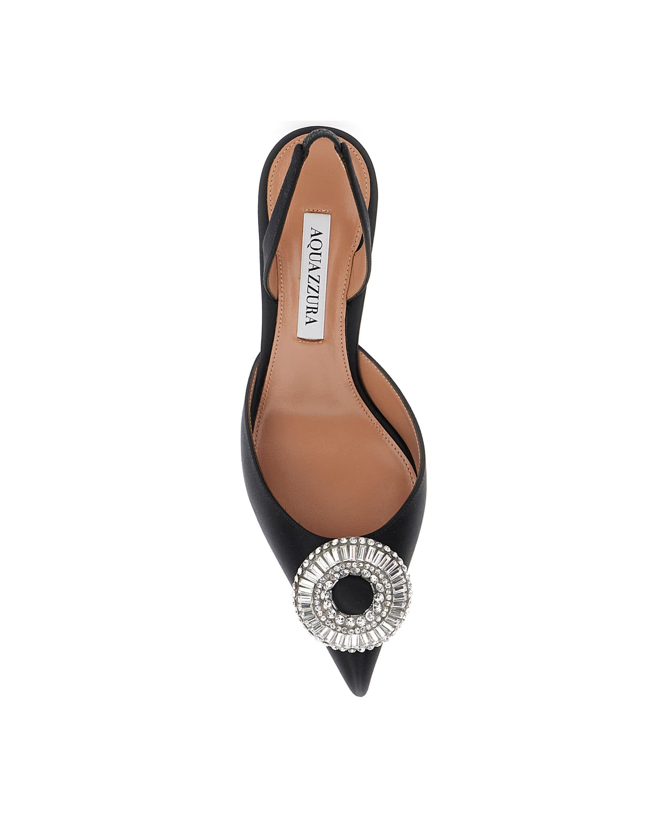 'crystal Hoop' Black Slingback Pumps With Rhinestoned Embellishment And Kitten Heel In Tech Fabric W - 4