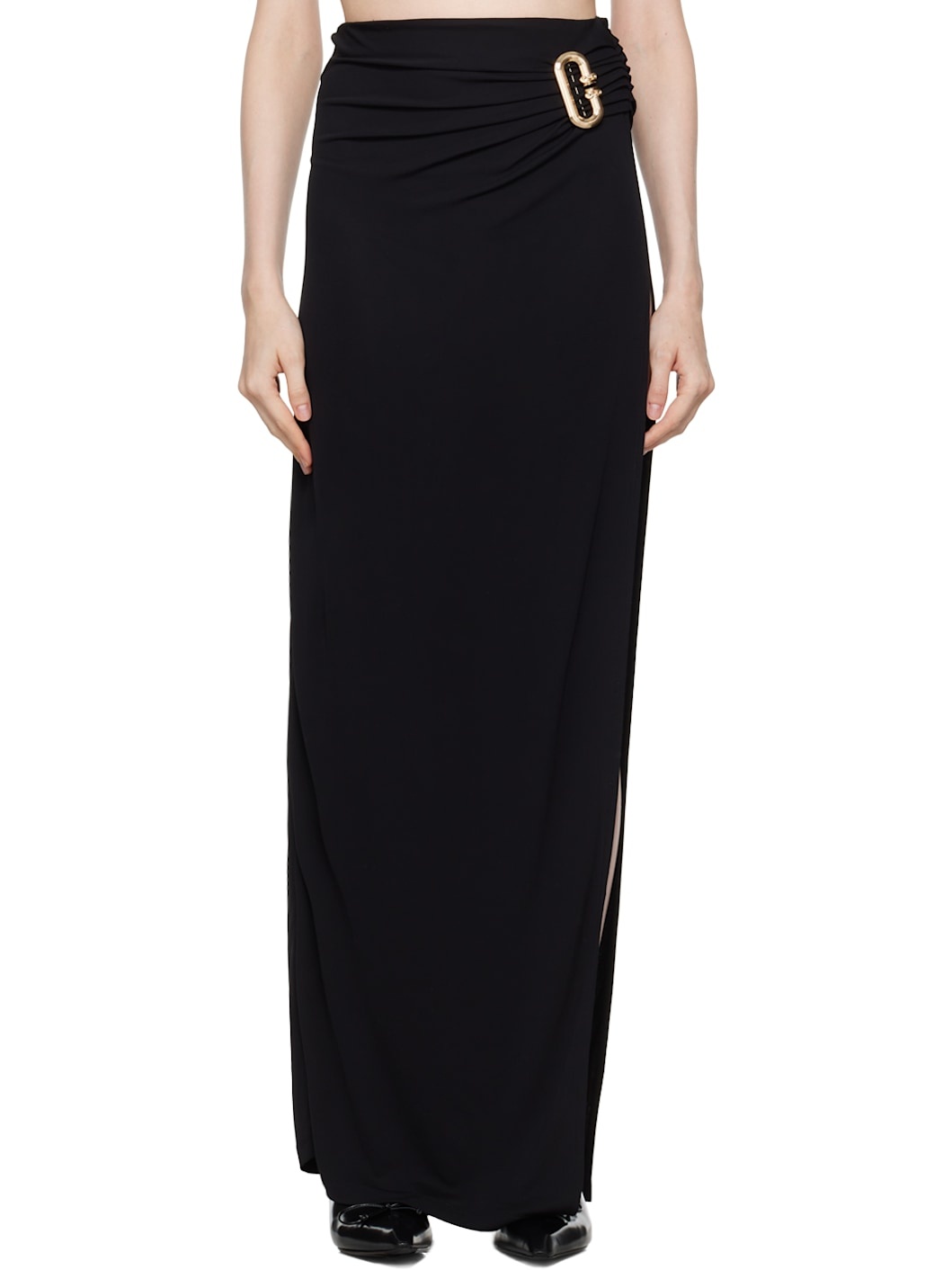 Black Draped Maxi Skirt - 1