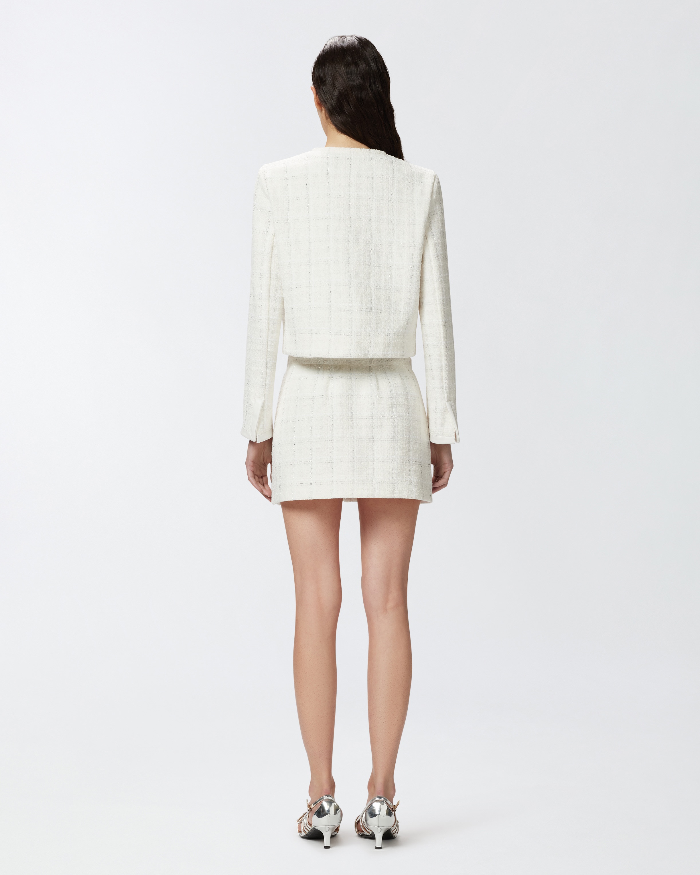 SMALL OPEN JACKET IN TWEED AND FAUX LEATHER - 4