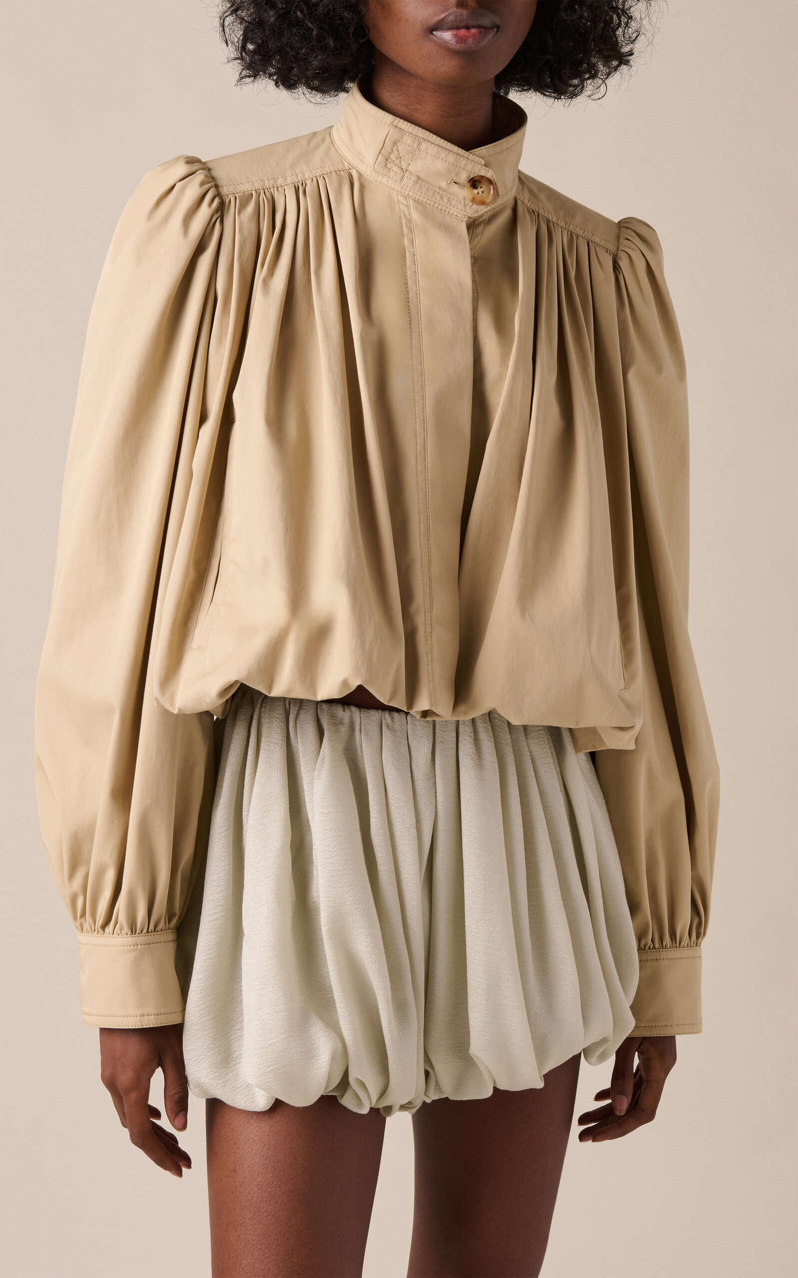 Puff-Sleeve Organic Cotton Gabardine Cropped Jacket grey - 3