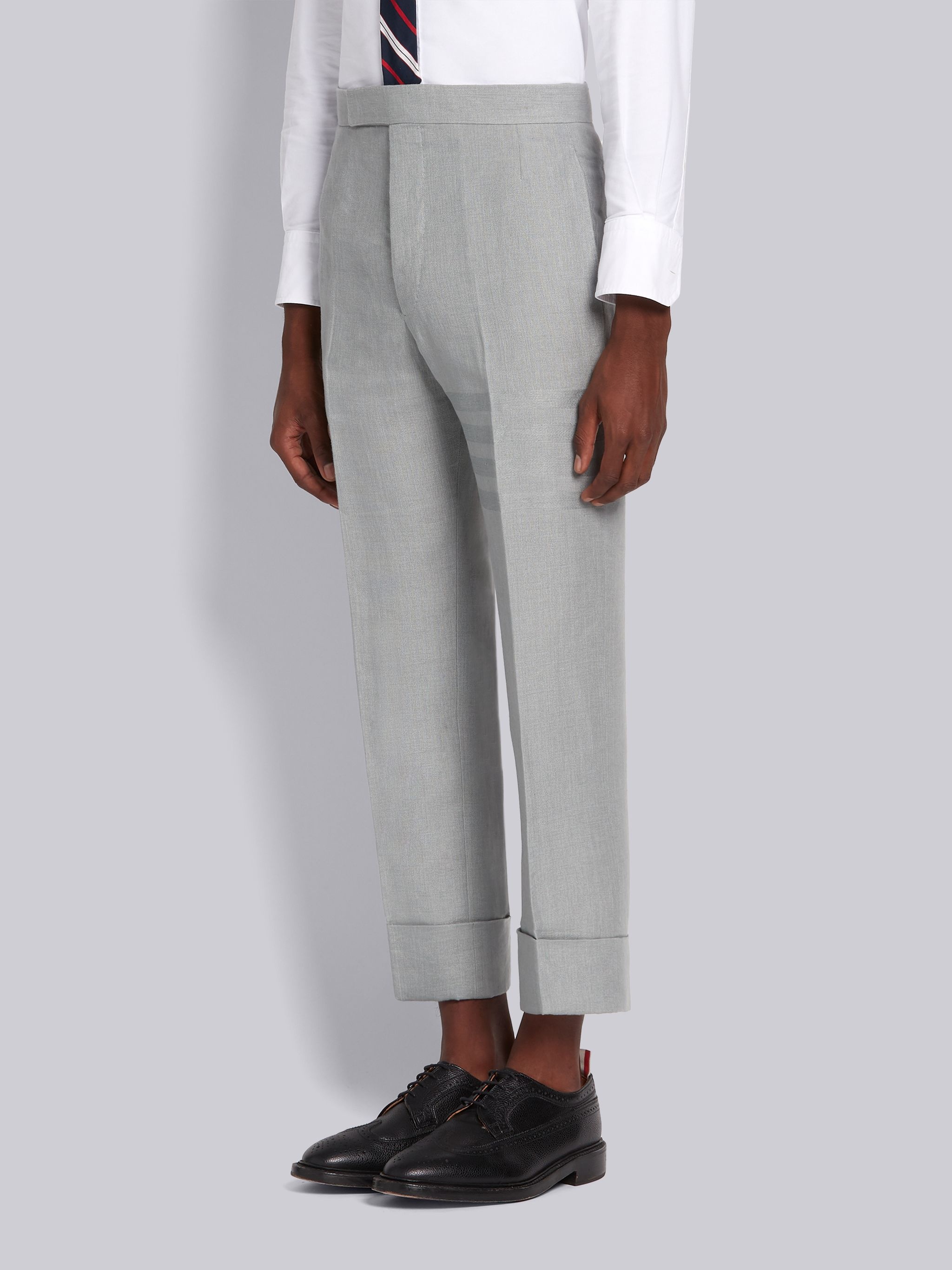 Light Grey Crisp Linen Tonal 4-Bar Classic Trouser - 2