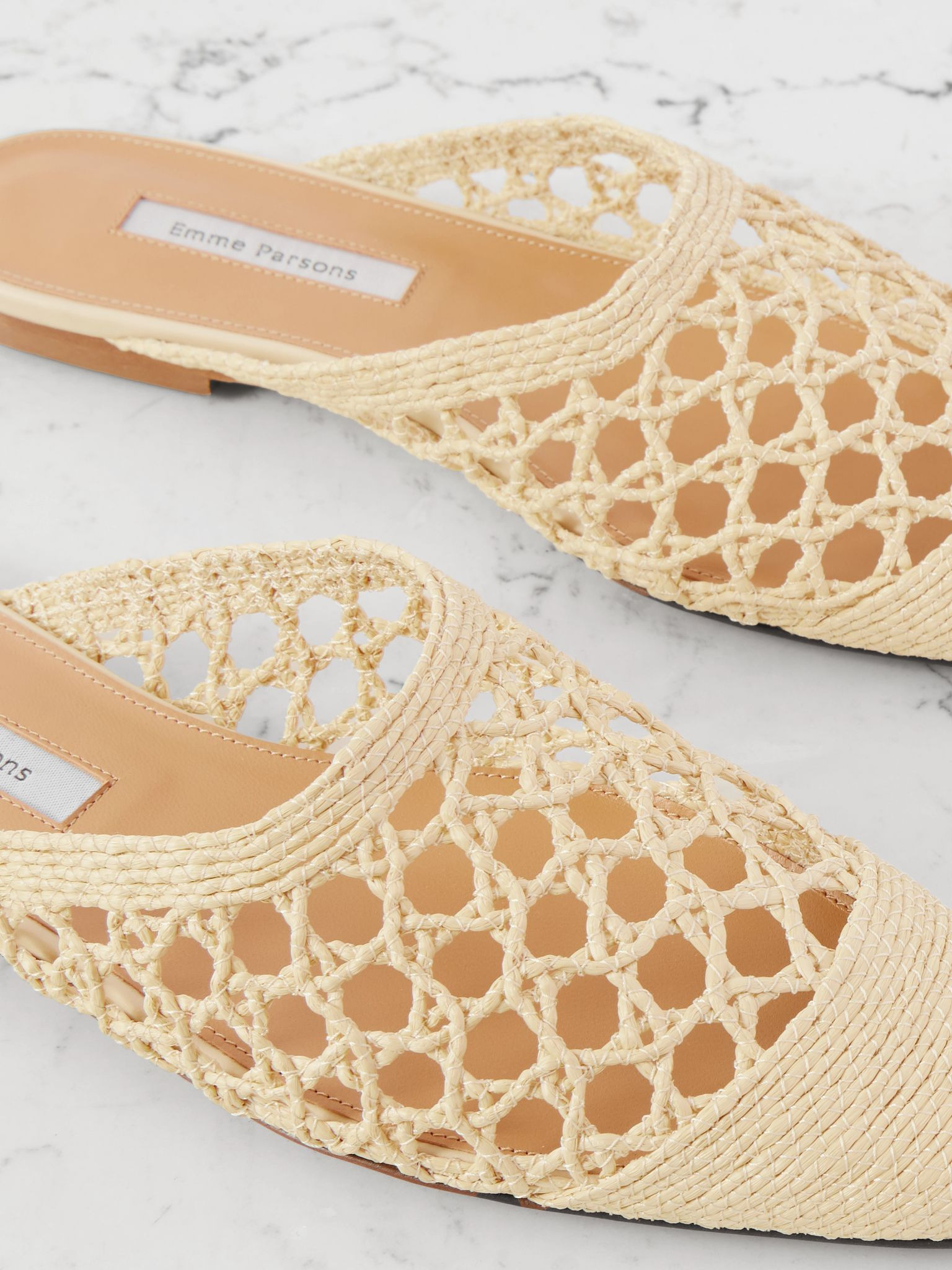 Woven raffia mules Beige - 4