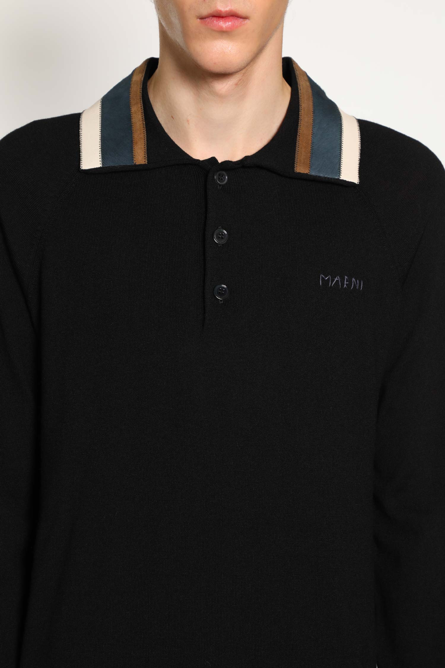 Wool Cashmere Polo With Suede Collar - 4