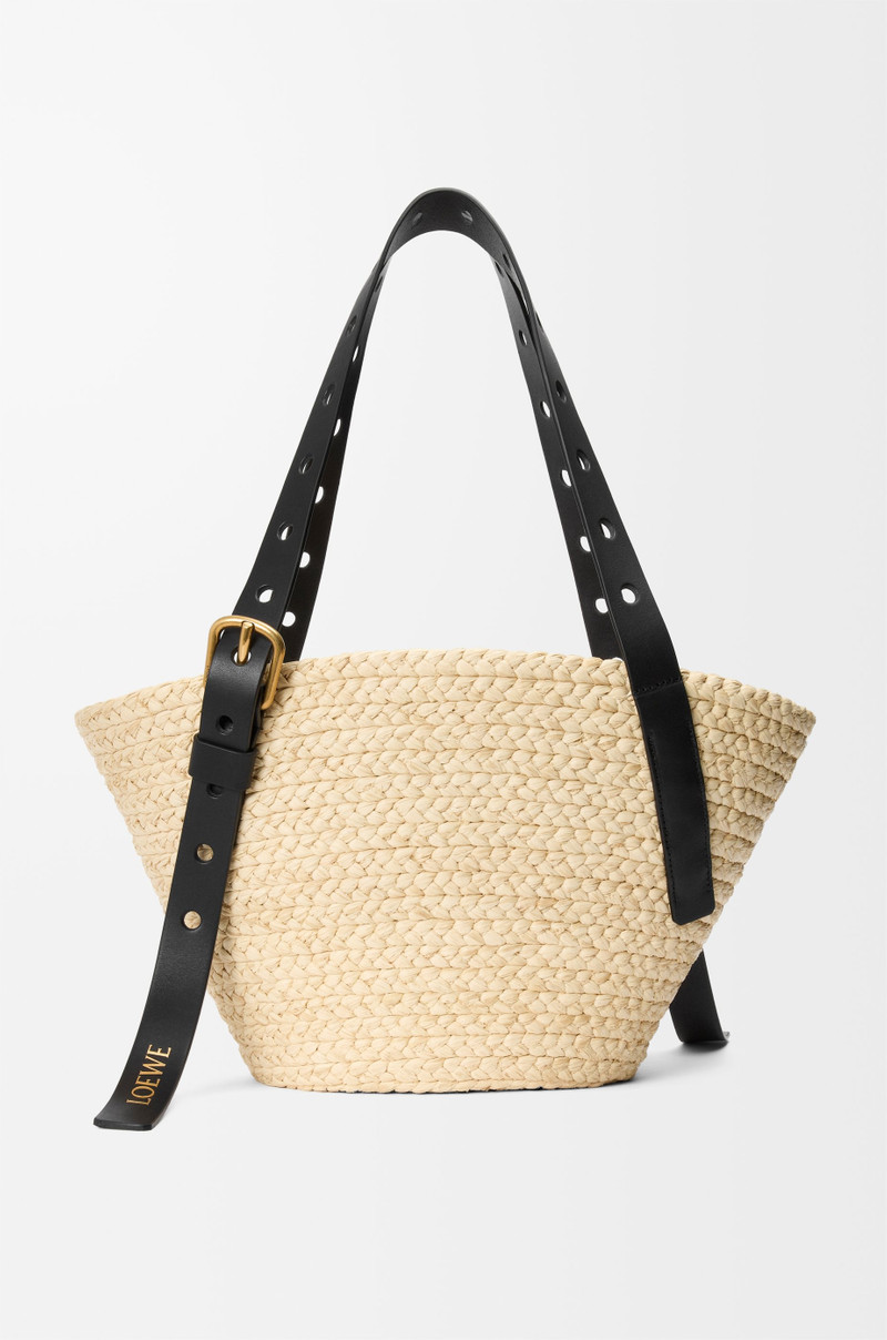 Small Punch Hole basket in raffia and calfskin 1