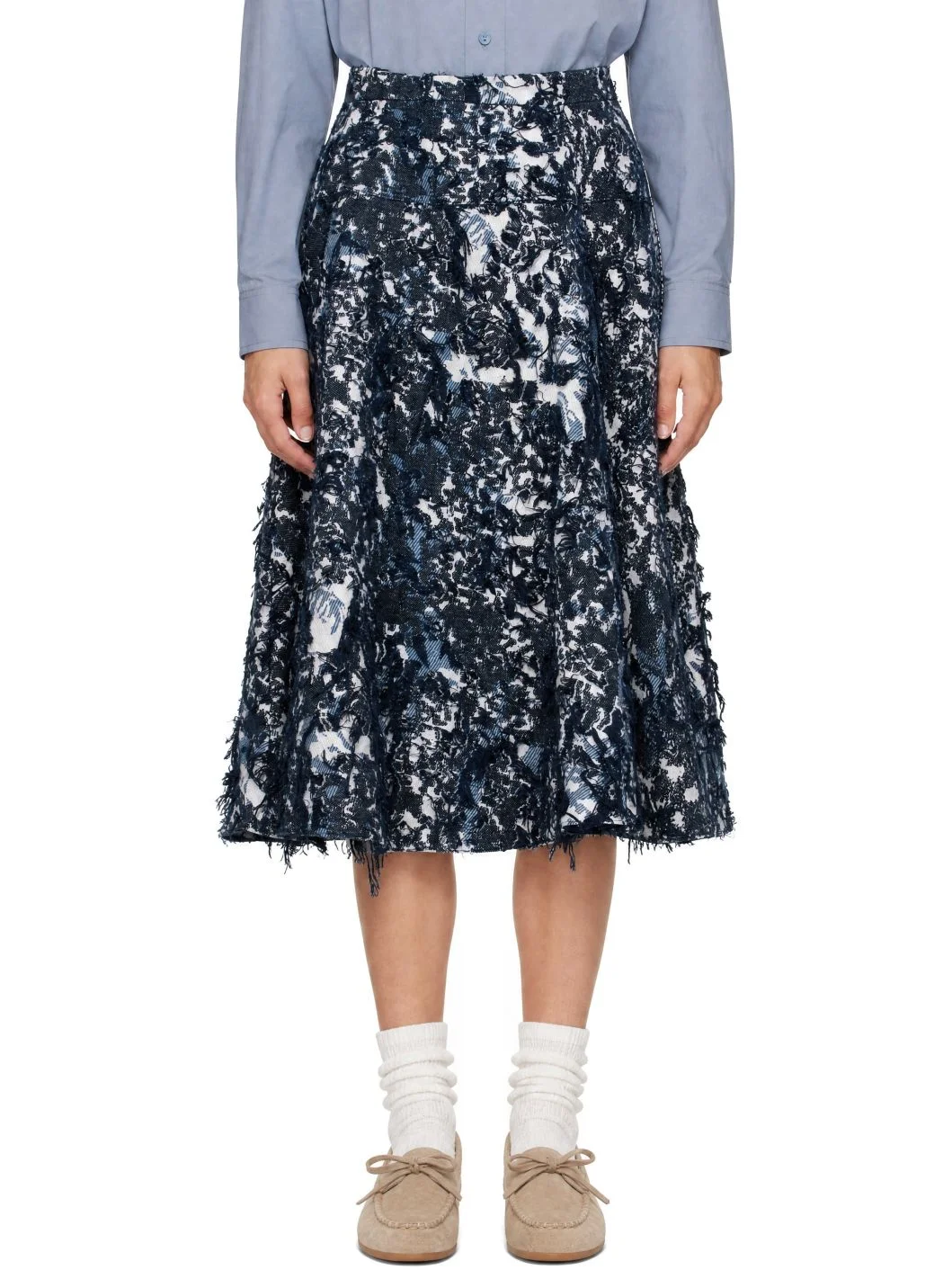 Navy A-Line Midi Skirt - 1