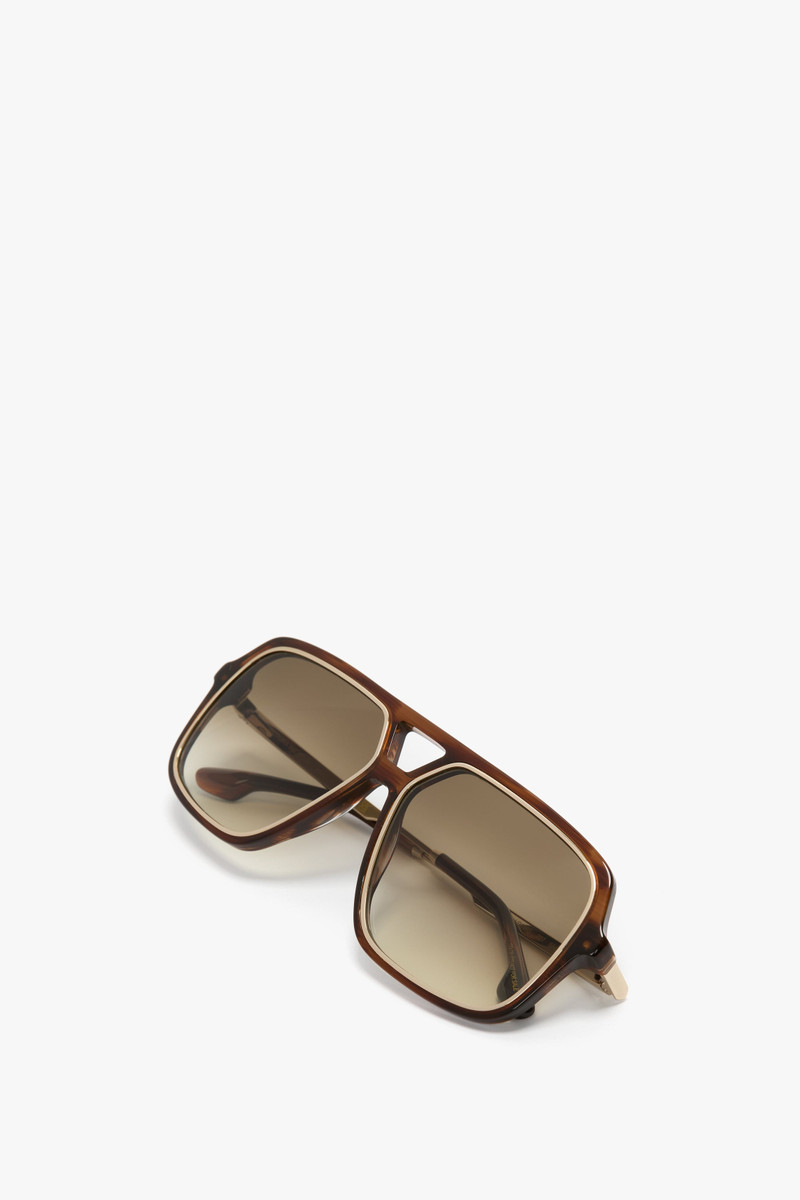 Double Bridge Aviator Sunglasses In Brown Horn 6