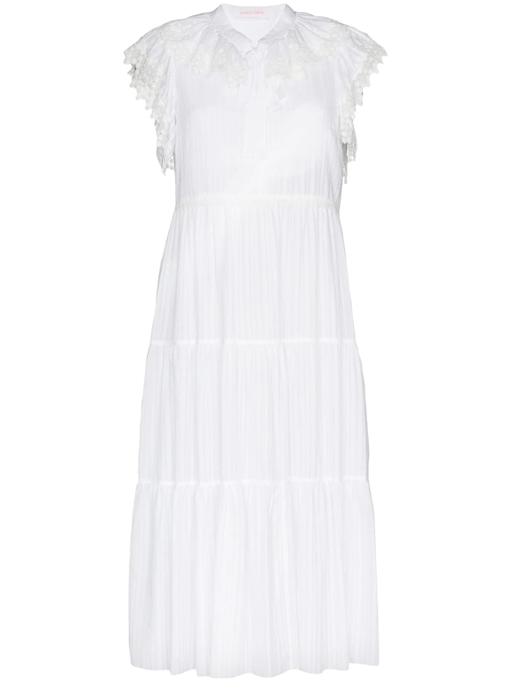 cap-sleeve tiered cotton midi dress - 1