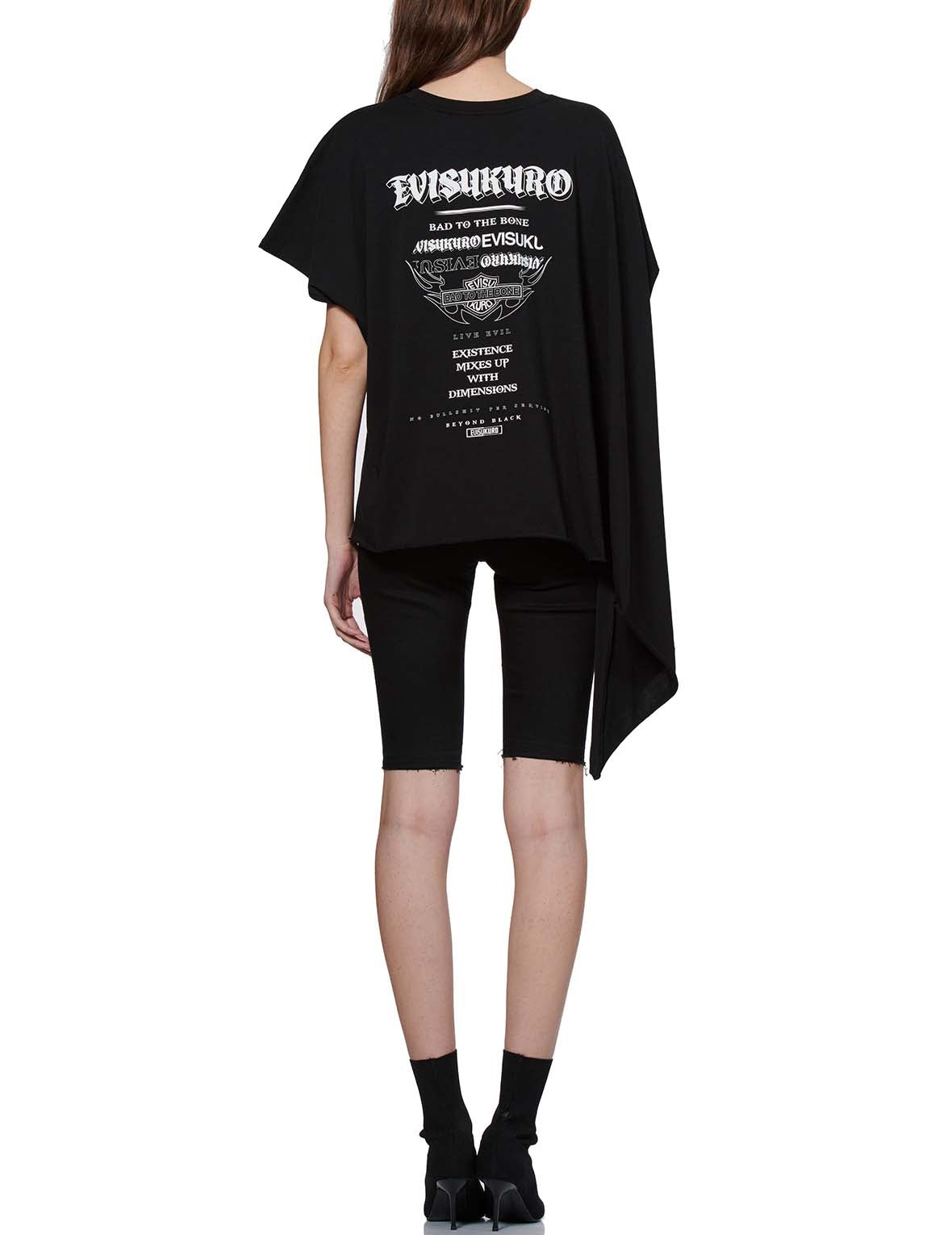 Slogan Print Asymmetric Sleeve T-shirt - 2
