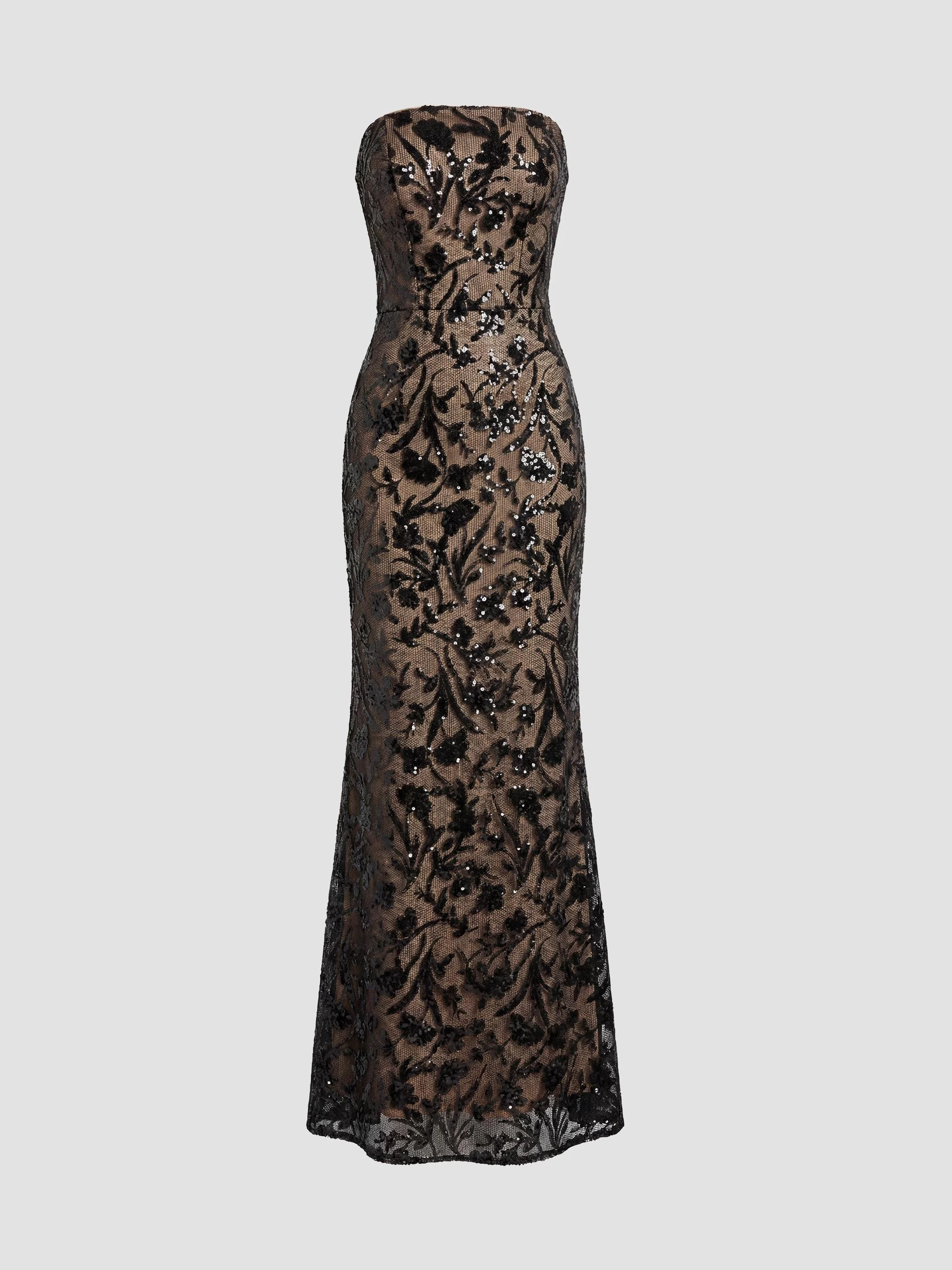 Women's Genesis Strapless Mermaid Gown - Black Beige - 1