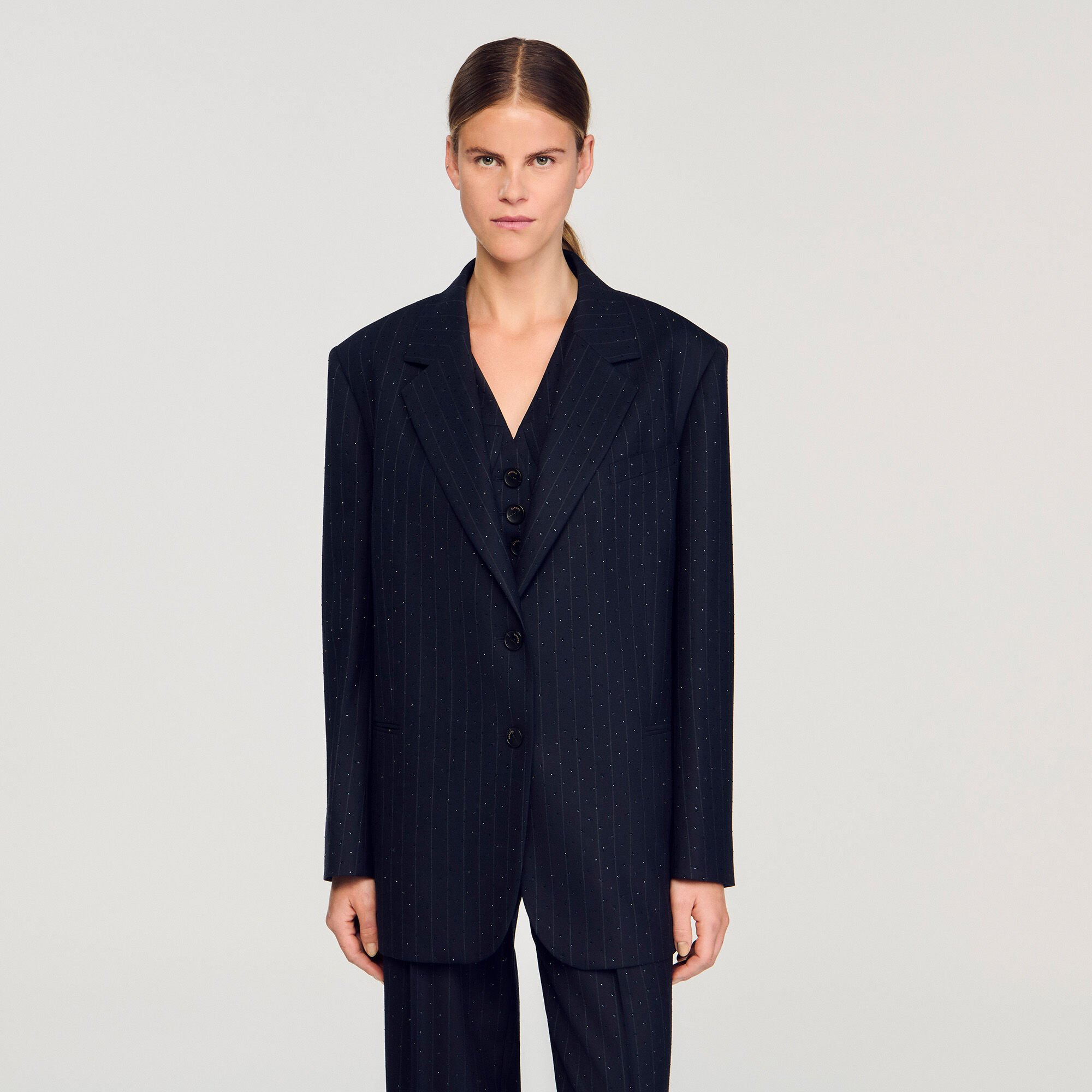 STRIPED RHINESTONE SUIT JACKET - 4