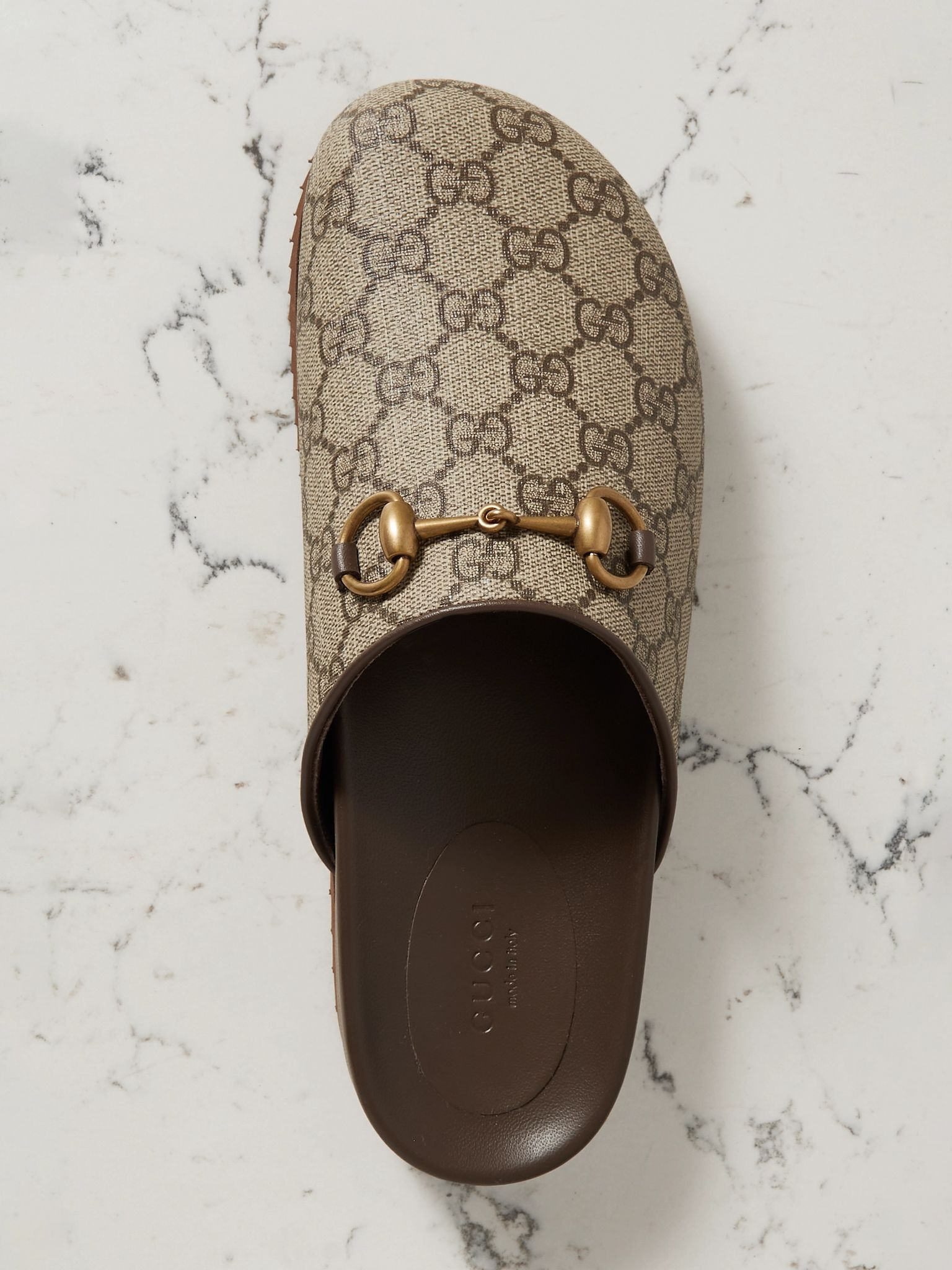Sol embellished leather-trimmed canvas-jacquard slippers Beige - 5