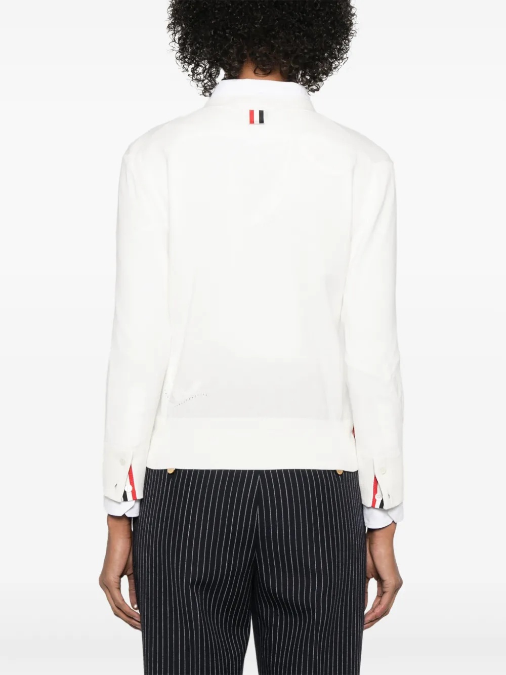 THOM BROWNE - Women Feather Jersey Intarsia Mix Stitch 3/4 Sleeve V Neck Cardigan - 3