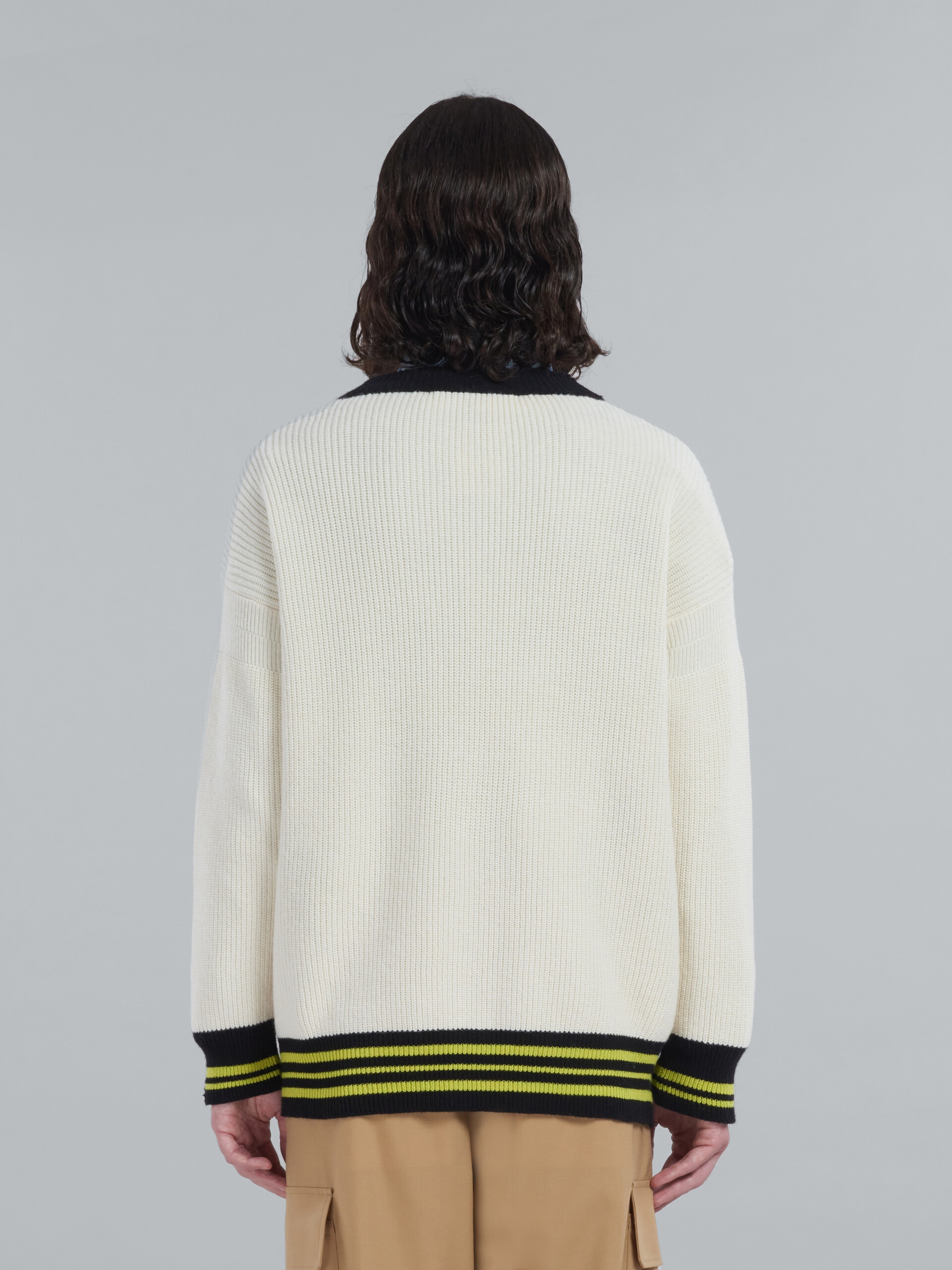 WHITE COTTON AND WOOL CARDIGAN WITH PATCH - 3